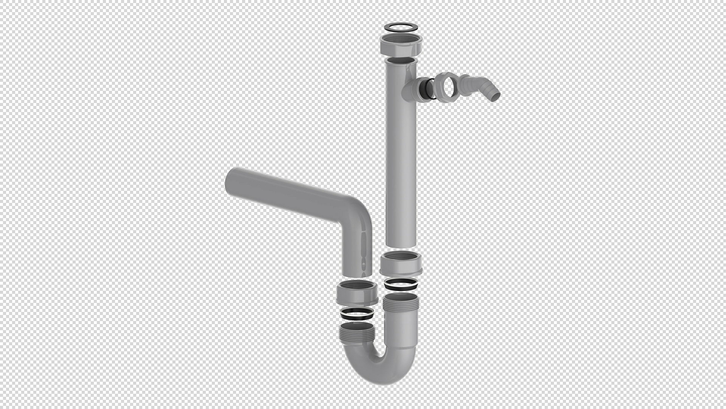 ECO-SAVE KS Spültisch-Röhrensiphon,Grau, 1 1/2''IG x 40 mm, mit 3/4'' Gerät