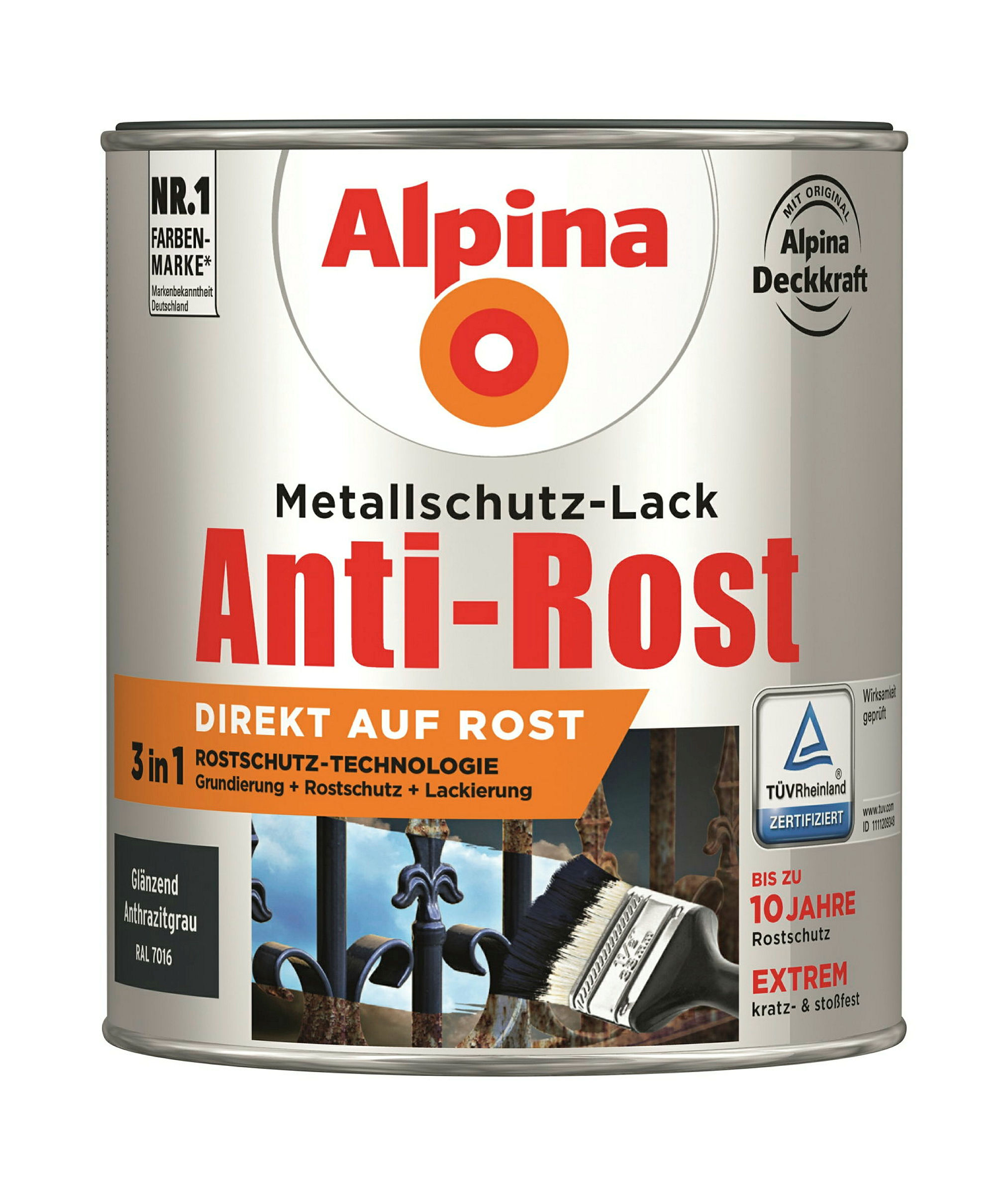 Alpina Metallschutzlack Anti-Rost Anthrazitgrau 750ml glänzend