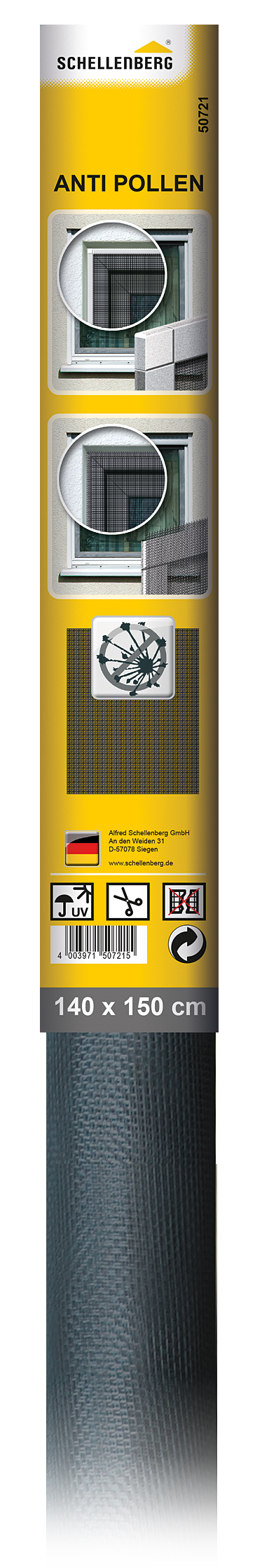 Schellenberg Pollenschutzgitter, anthrazit, 140 x 150 cm