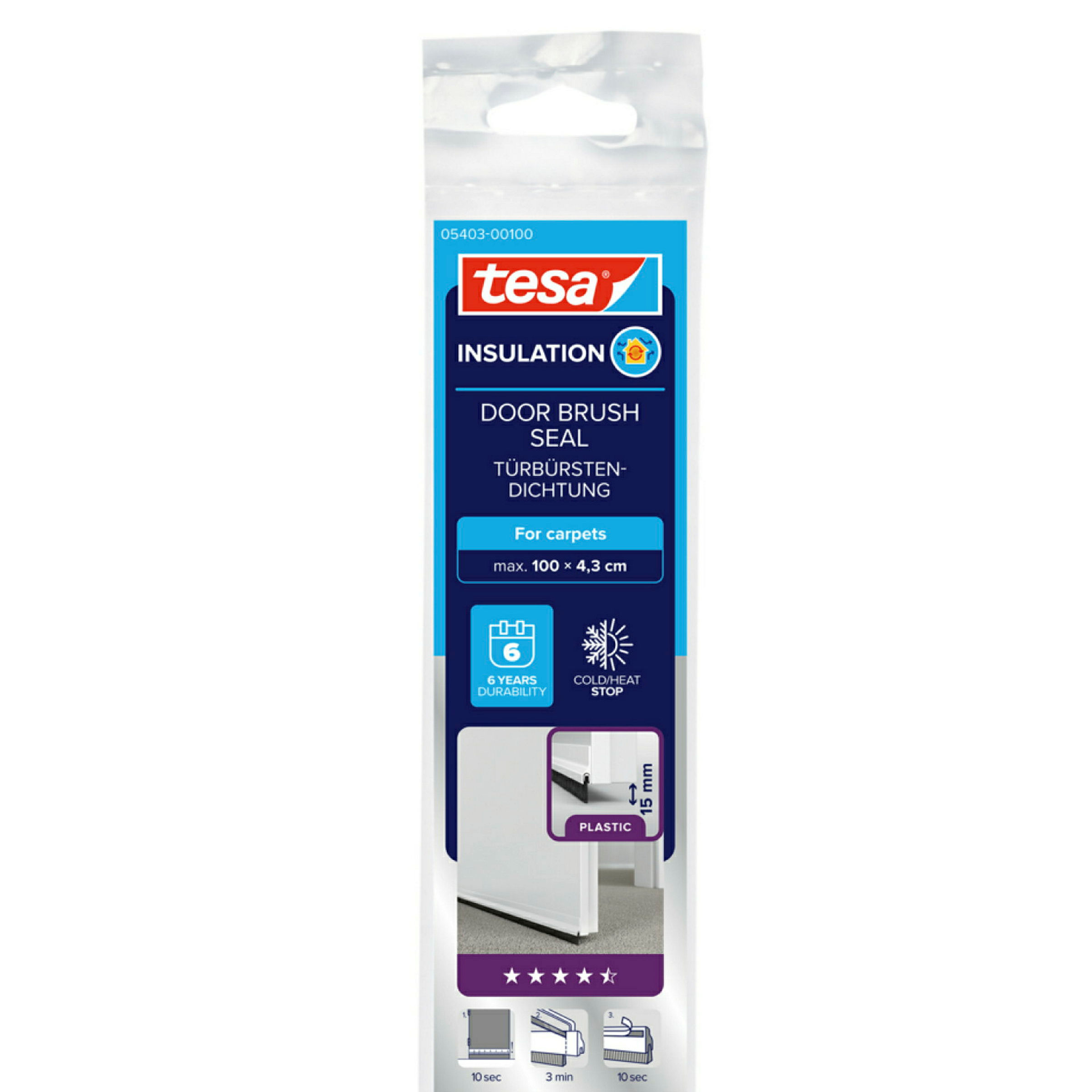 tesamoll® Türdichtschiene für Textilböden weiß