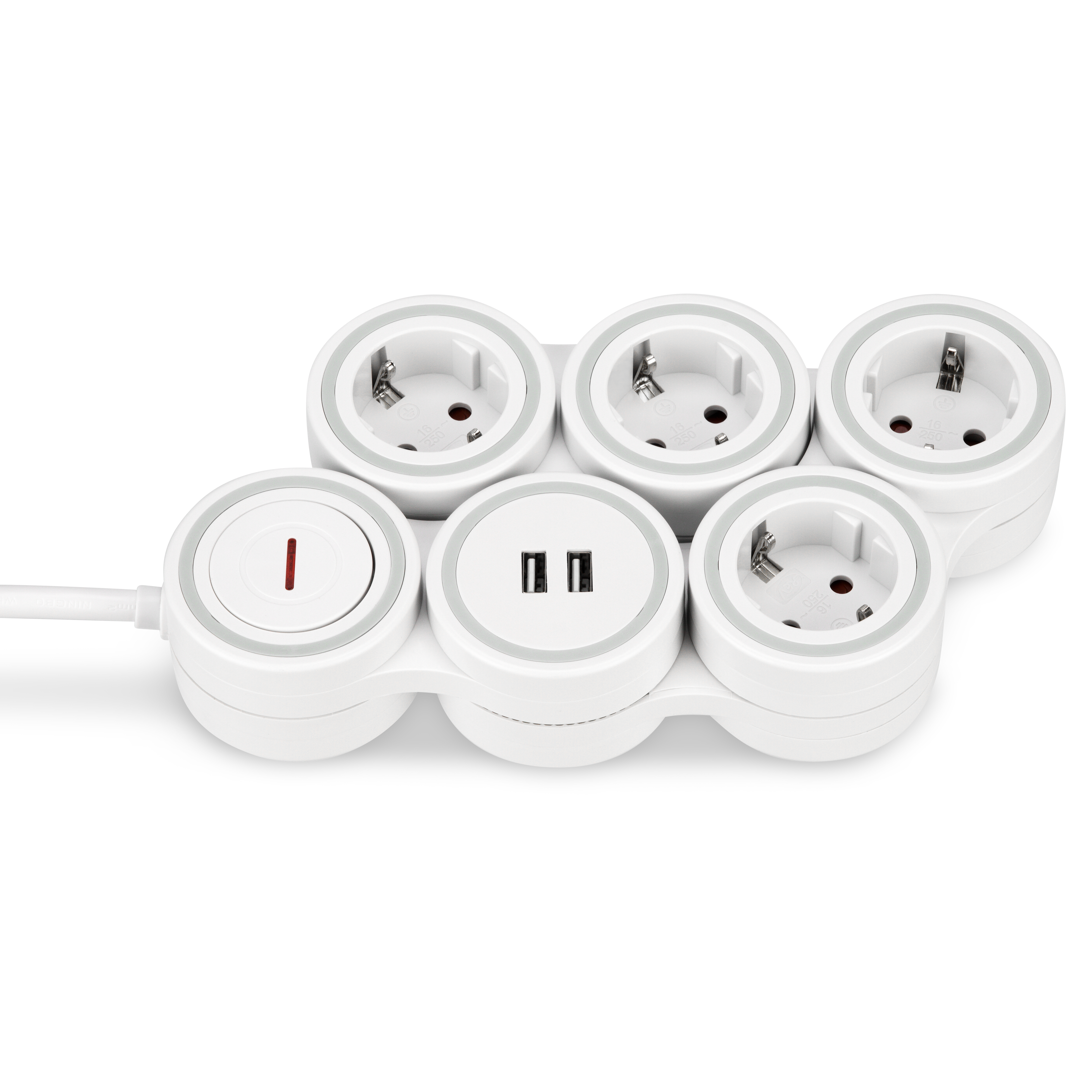 Steckdosenleiste Supraflex 4-fach USB & Schalter 1,4m weiß-grau