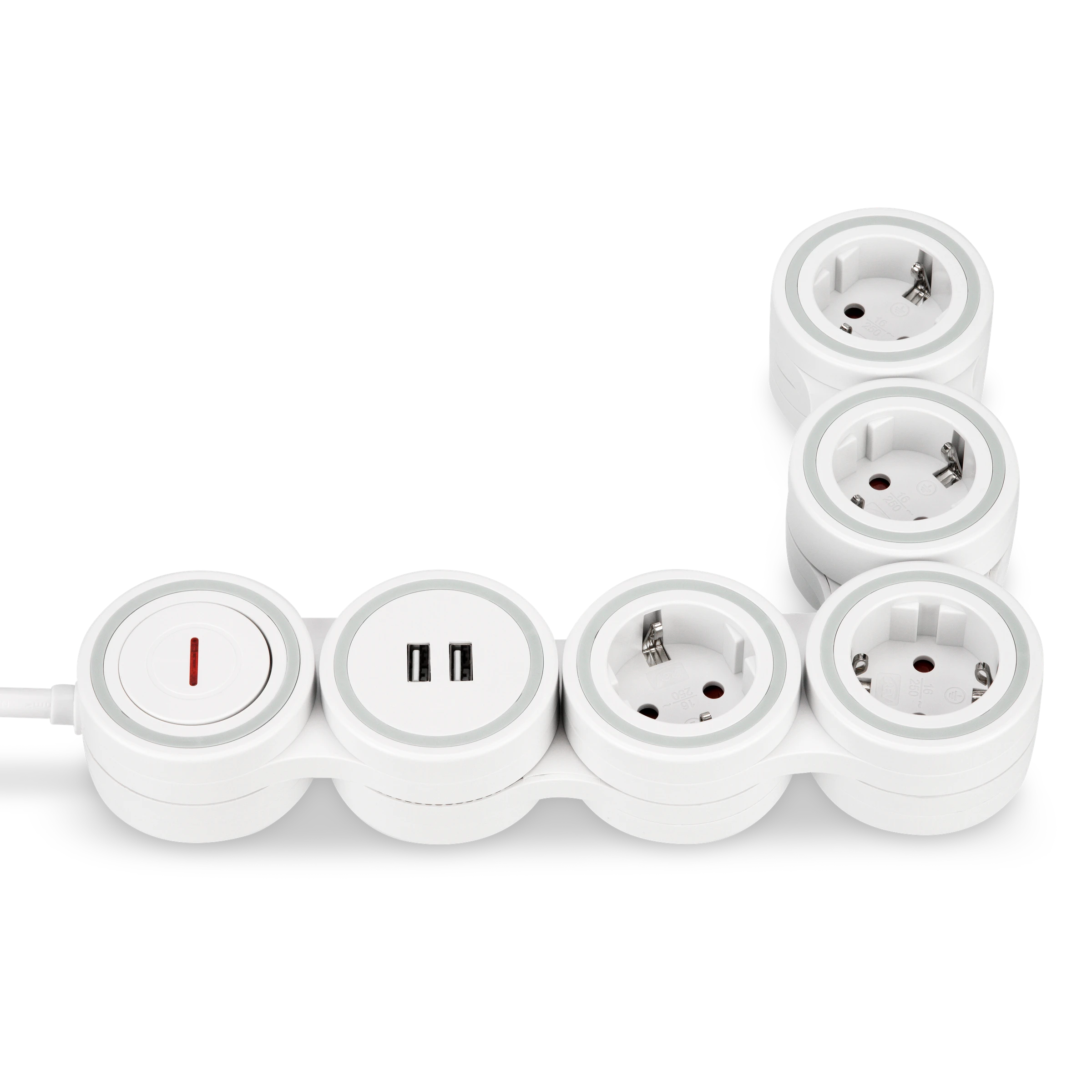Steckdosenleiste Supraflex 4-fach USB & Schalter 1,4m weiß-grau
