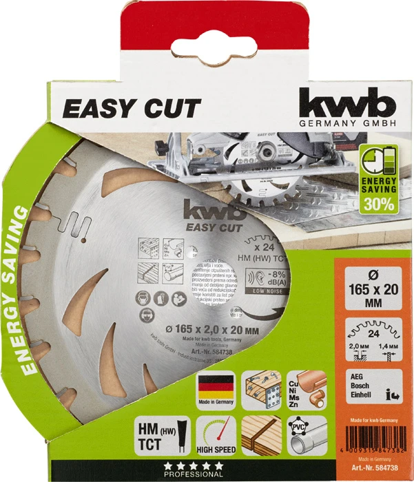 EASY CUT Du nnschnitt-Kreissägeblatt, hartmetallbestu ckt, ø 165 x 20 mm