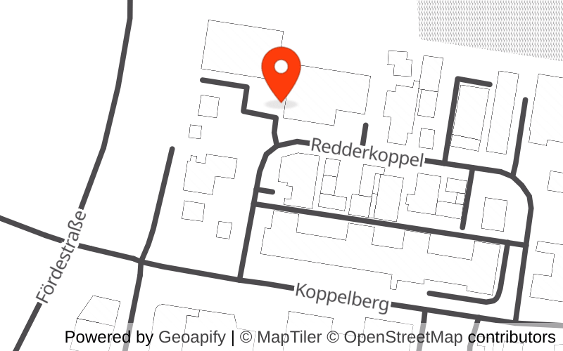 Schematischer Lageplan: Förde Baumarkt an der Redderkoppel, erreichbar über die Fördestraße (K 17) in Kiel-Pries