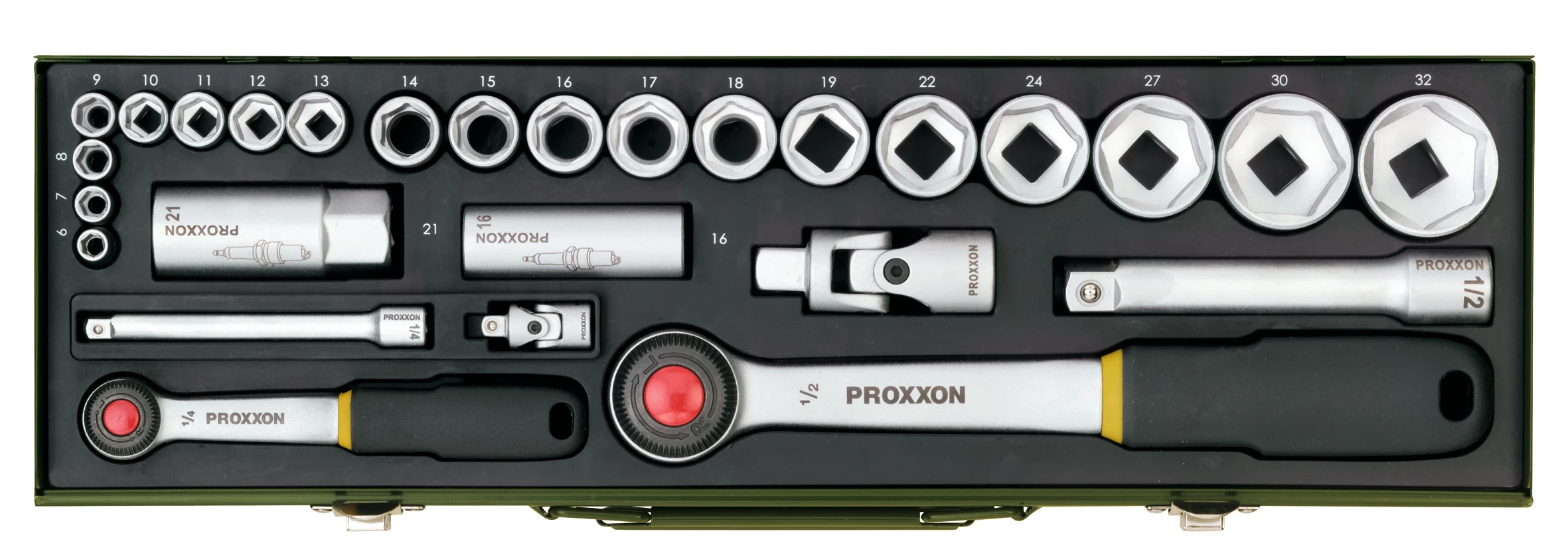 PROXXON-Steckschlüsselsatz 1/4'' + 1/2'' (27-teilig)