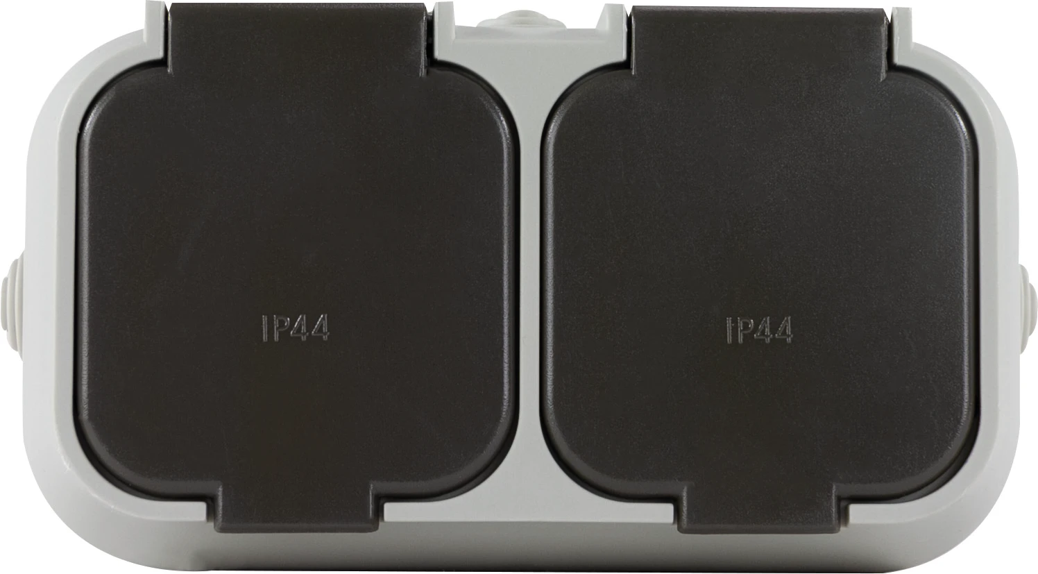 AP-Schalterprogramm IP44 Standard grau Steckdose 2-fach waagerecht