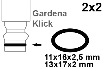 O-Ring, Gummi, 11 x 16 x 2,5/13 x 17 x 2 mm, für Gardena Klicksystem (2x2)