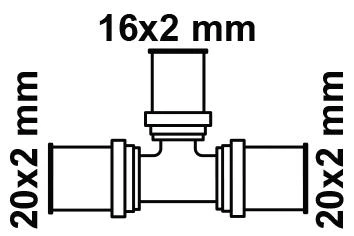 MS Reduzier-T-Stück, blank, 20mm x16mmx20mm Pressfitting