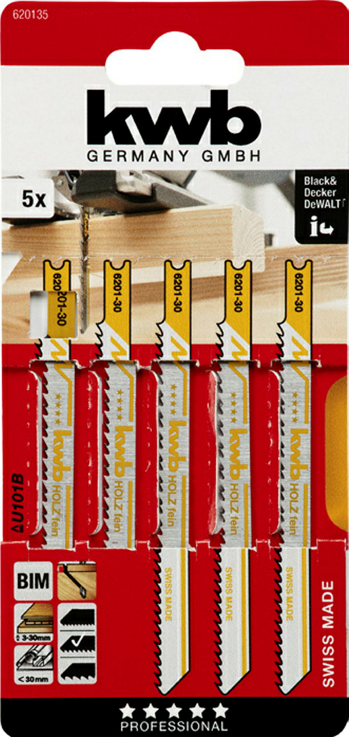 Stichsägeblätter, Holzbearbeitung, HCS, Universalschaft, Profi-Pack, 5xfein