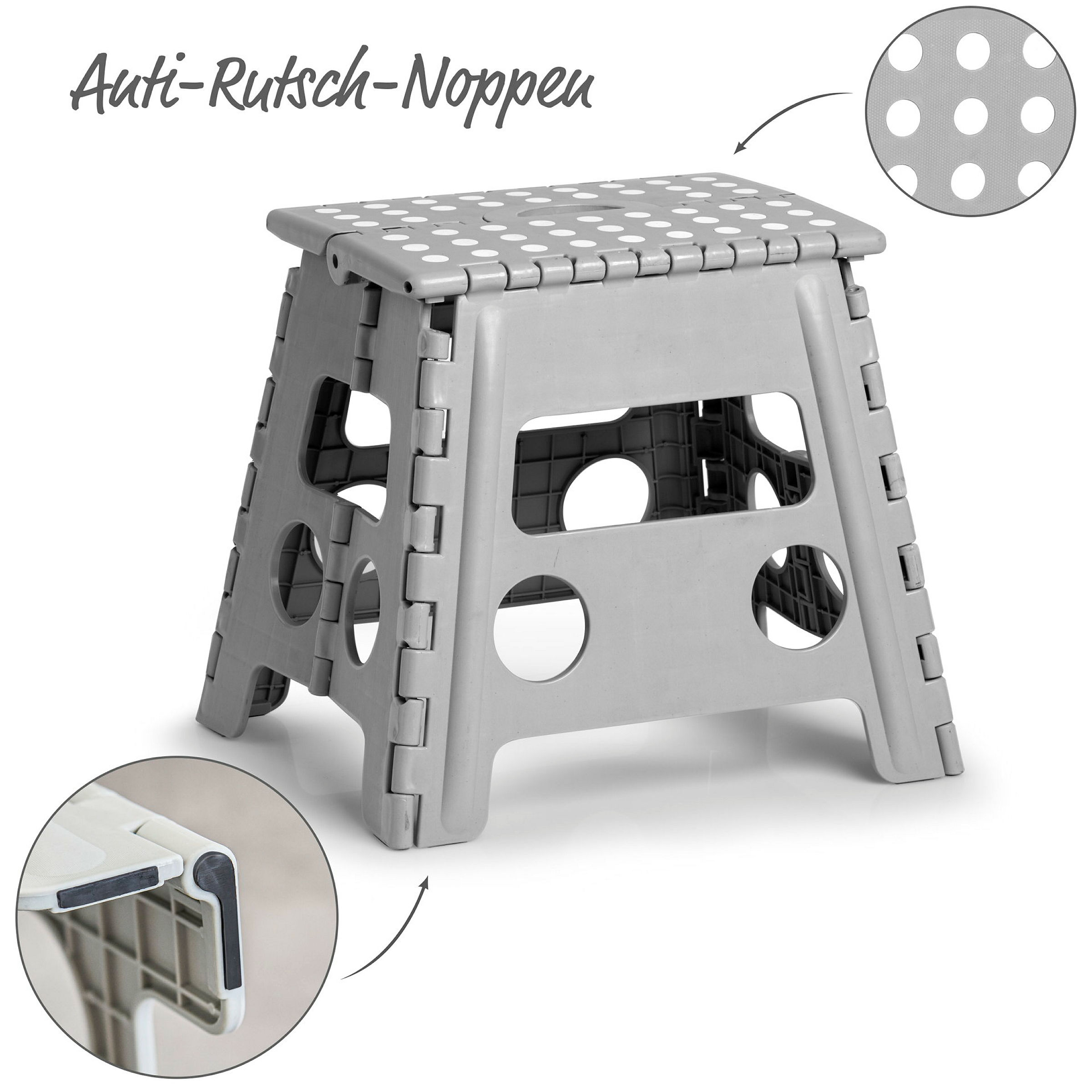 Klapphocker, Kunststoff, grau 37 x 30 x 32 cm, Belastbarkeit 150kg, TÜV Sic