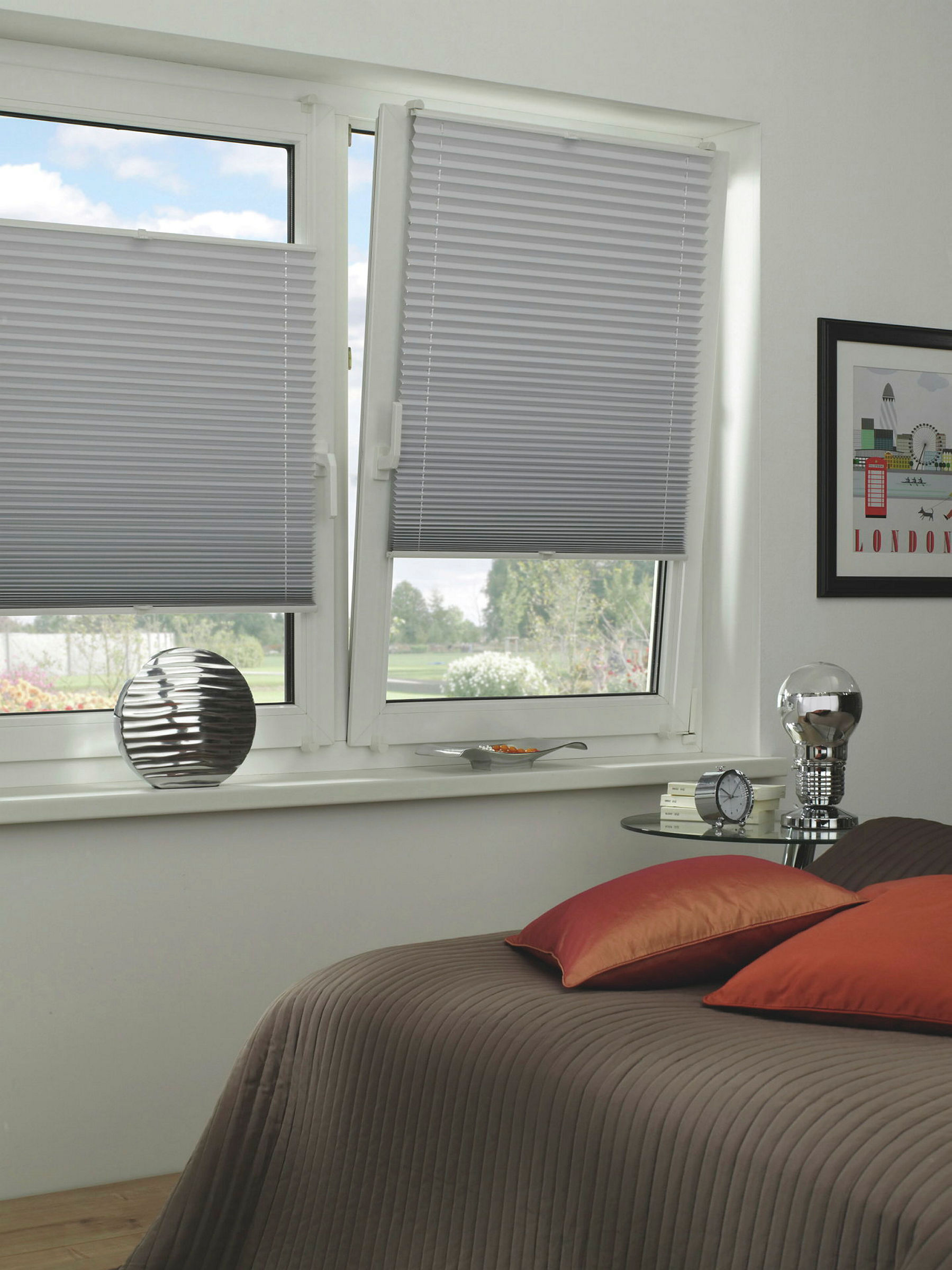 EASYFIX Thermo-Plissee mit 2 Bedienschienen, ohne Bohren, weiß, 80x130 cm