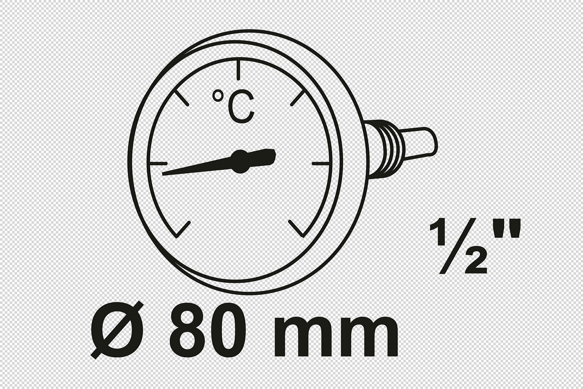 Zeigerthermometer, 80 mm, 1/2''AG, Anschluss hinten