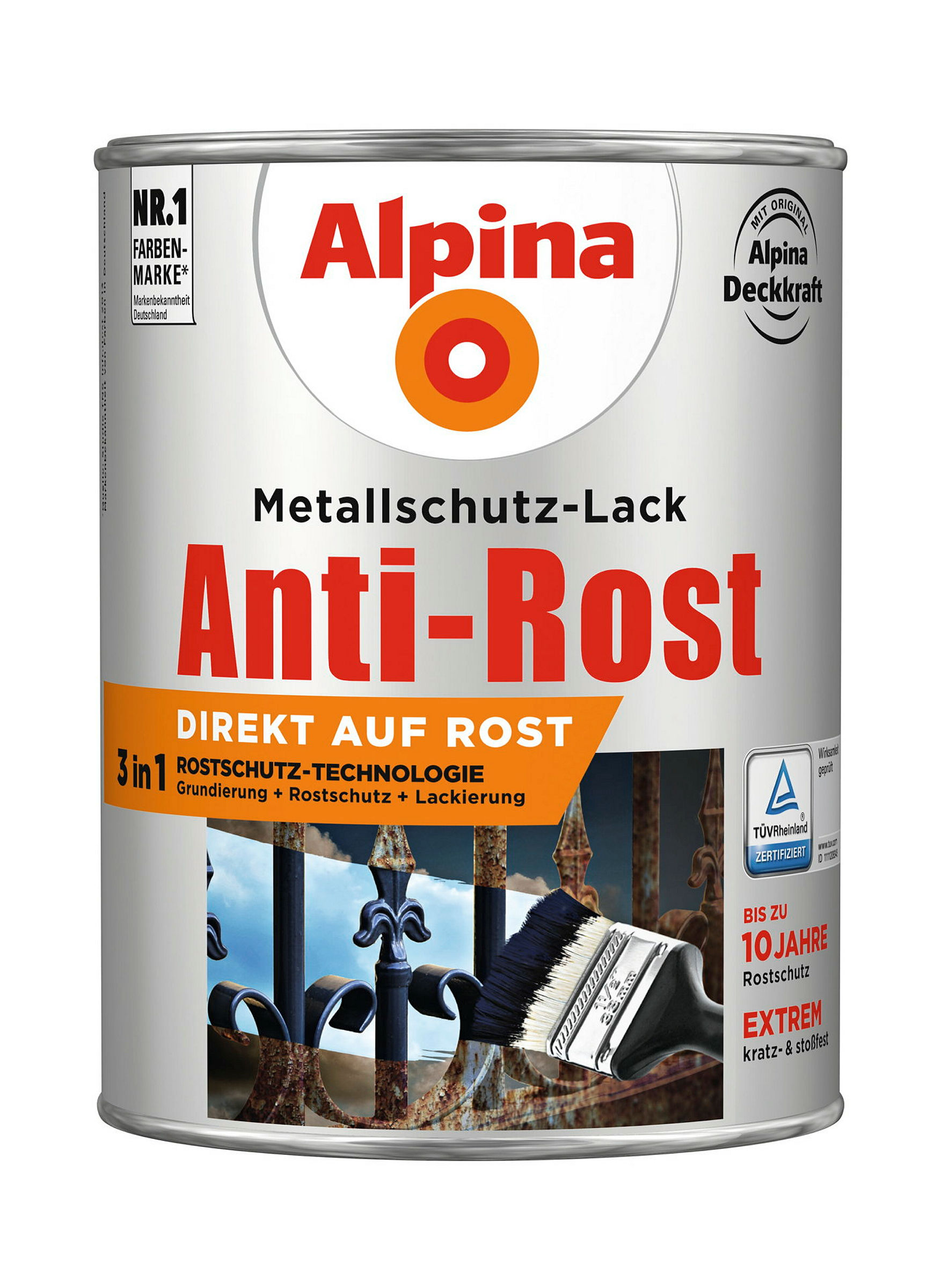 Alpina Metallschutzlack Anti-Rost Weiß 2,5 Liter matt
