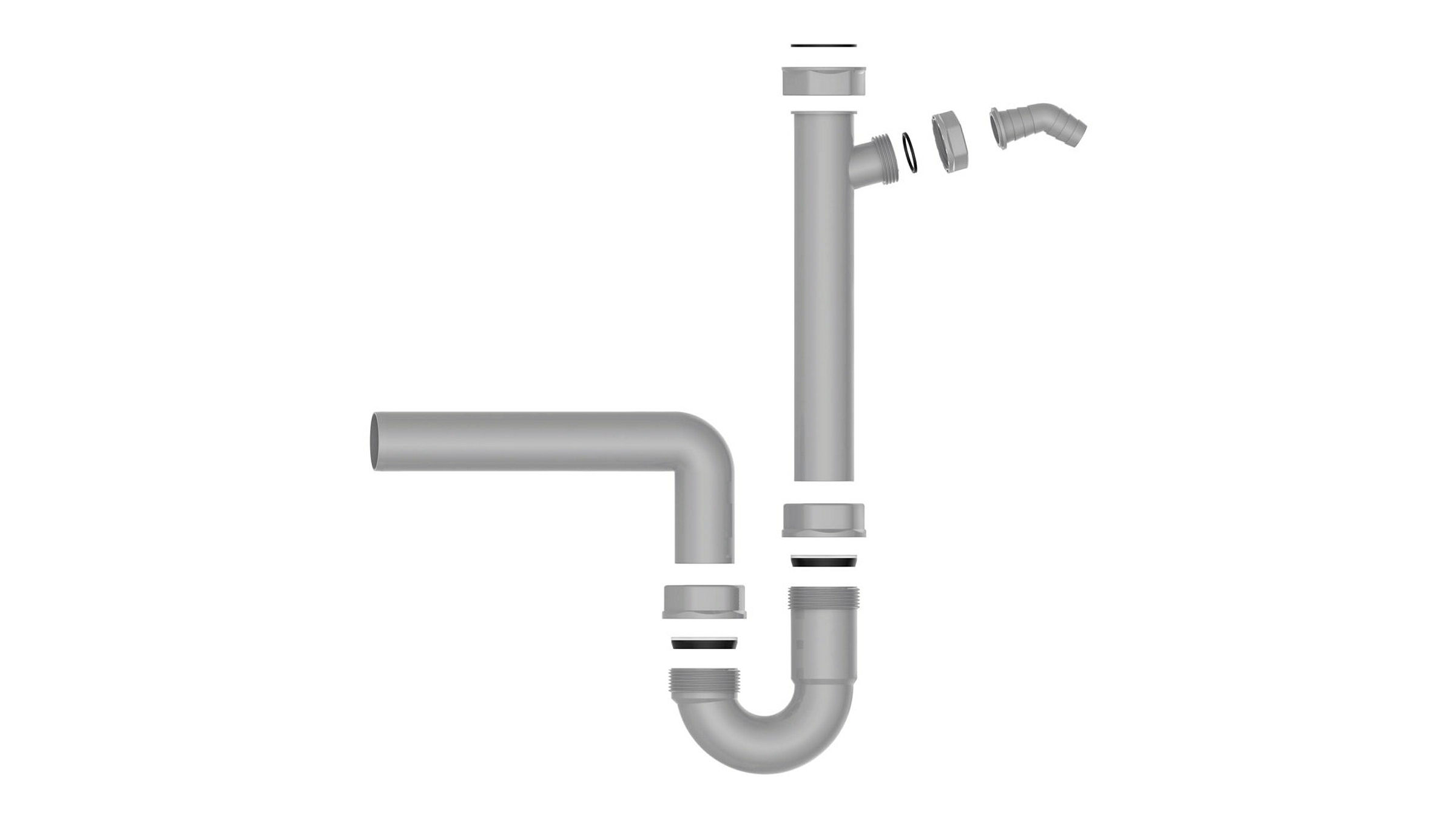 ECO-SAVE KS Spültisch-Röhrensiphon,Grau, 1 1/2''IG x 40 mm, mit 3/4'' Gerät