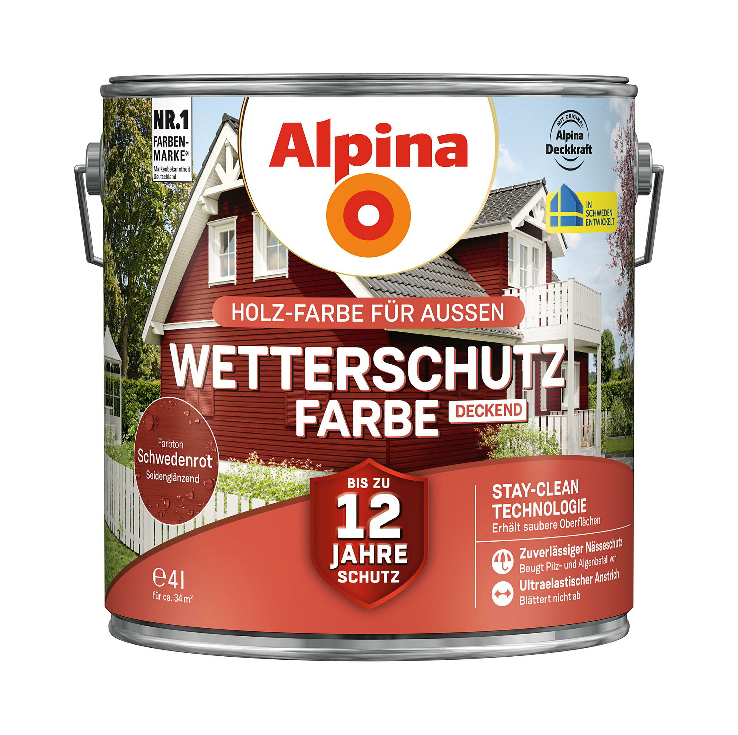 Alpina Wetterschutz-Farbe deckend Weiß 4 Liter seidenmatt