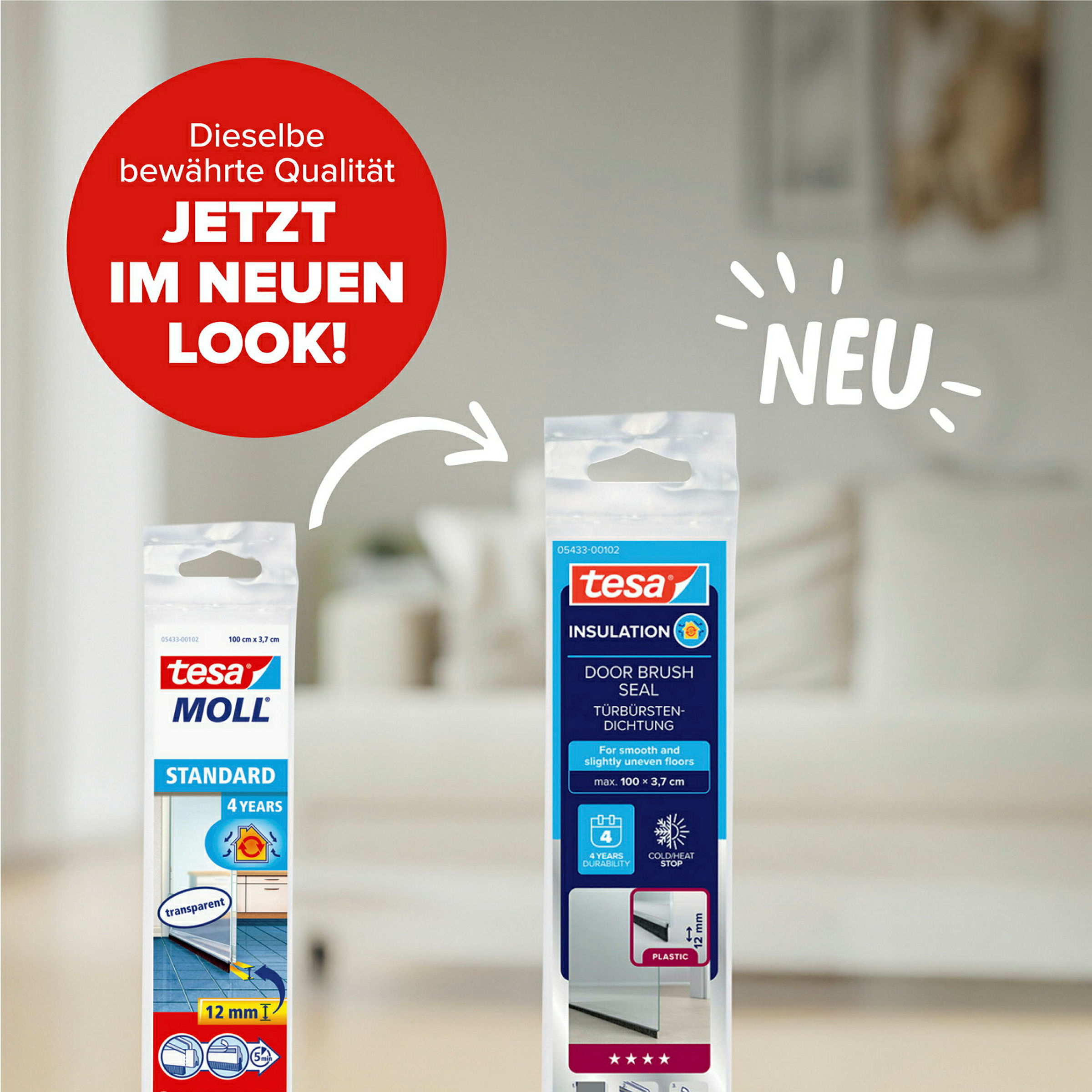tesamoll® Standard Türdichtschiene für glatte Böden transparent