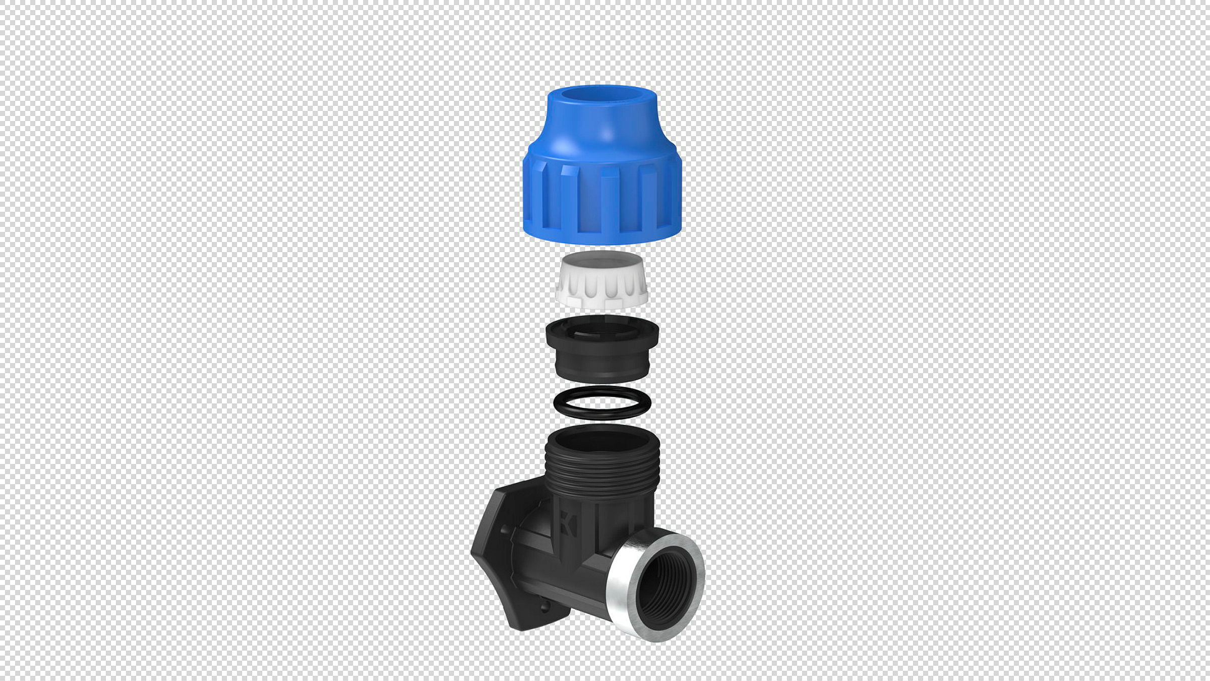 PP Wandscheibe, 25 mm x 3/4''IG, Klemmfitting für HDPE, DVGW zertifiziert