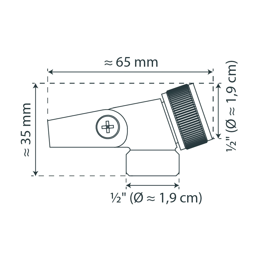 MS MV-1PR Gelenkstück, Chrom, 1/2'', für Zapfen