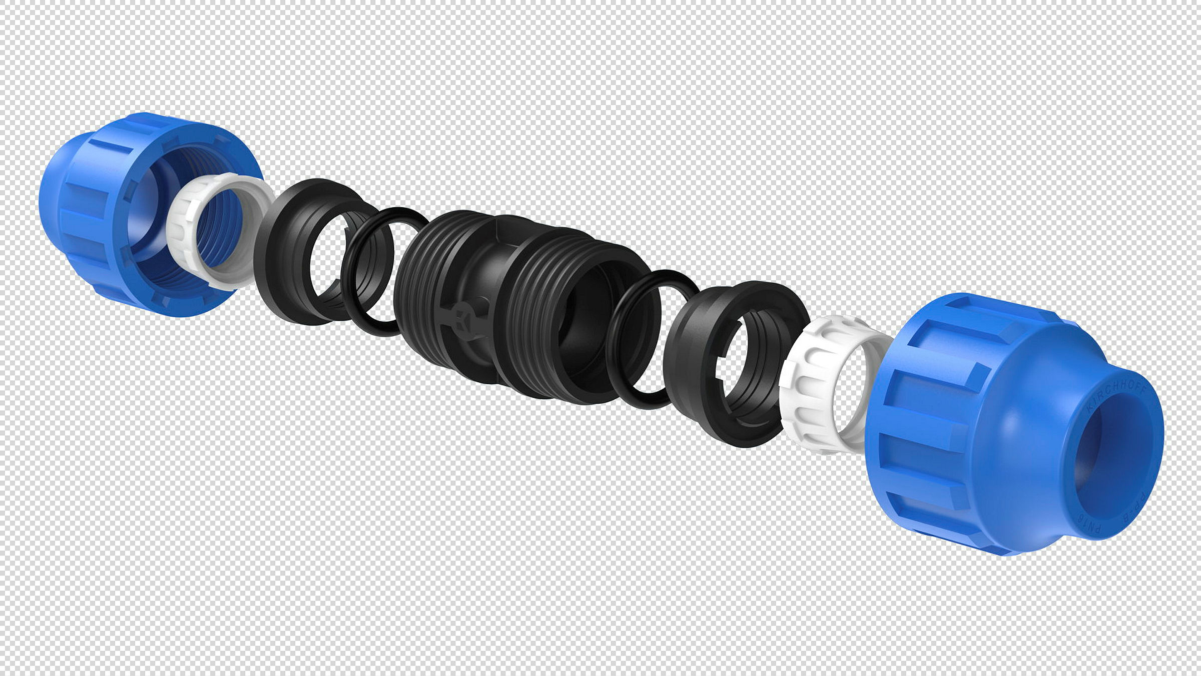 PP Verbindungsstück, 32 mm, Klemmfitting für HDPE, DVGW zertifiziert