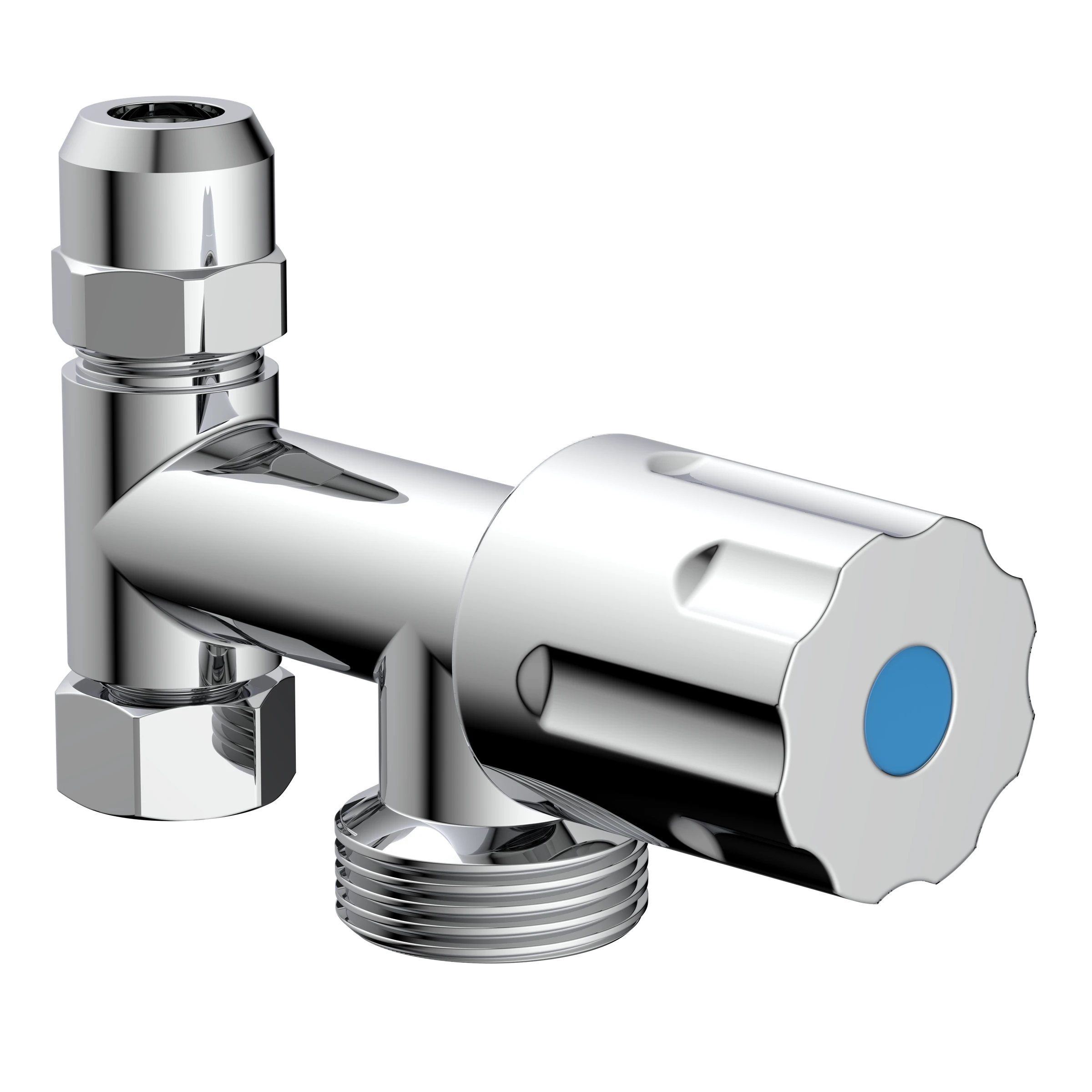 GA-Zusatzventil, Chrom, 3/8''IG x 3/4''AG x 3/8''AG x 10 mmQ, mit Rückfluss