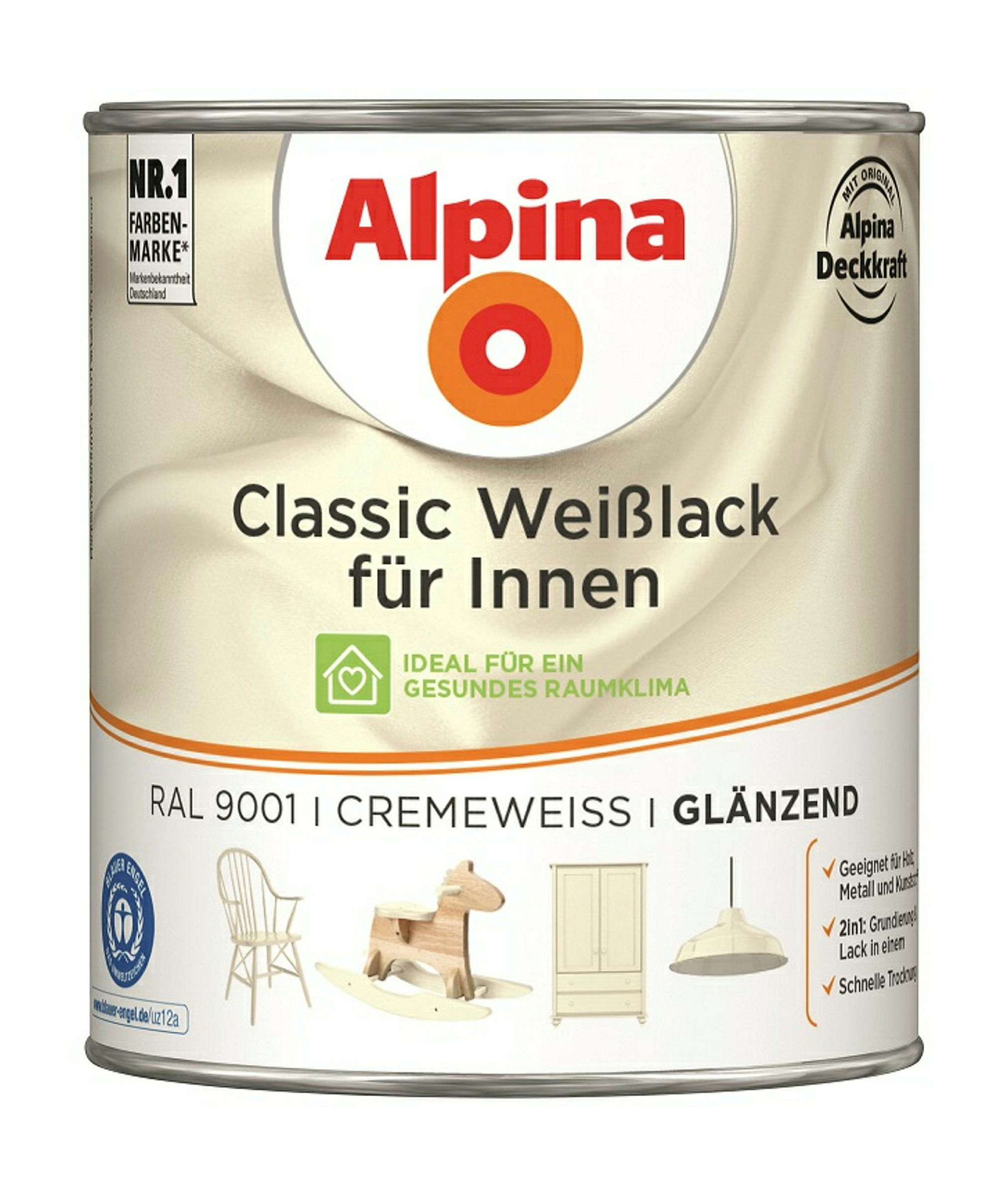 Alpina Classic Weißlack für Innen Cremeweiß 750ml glänzend