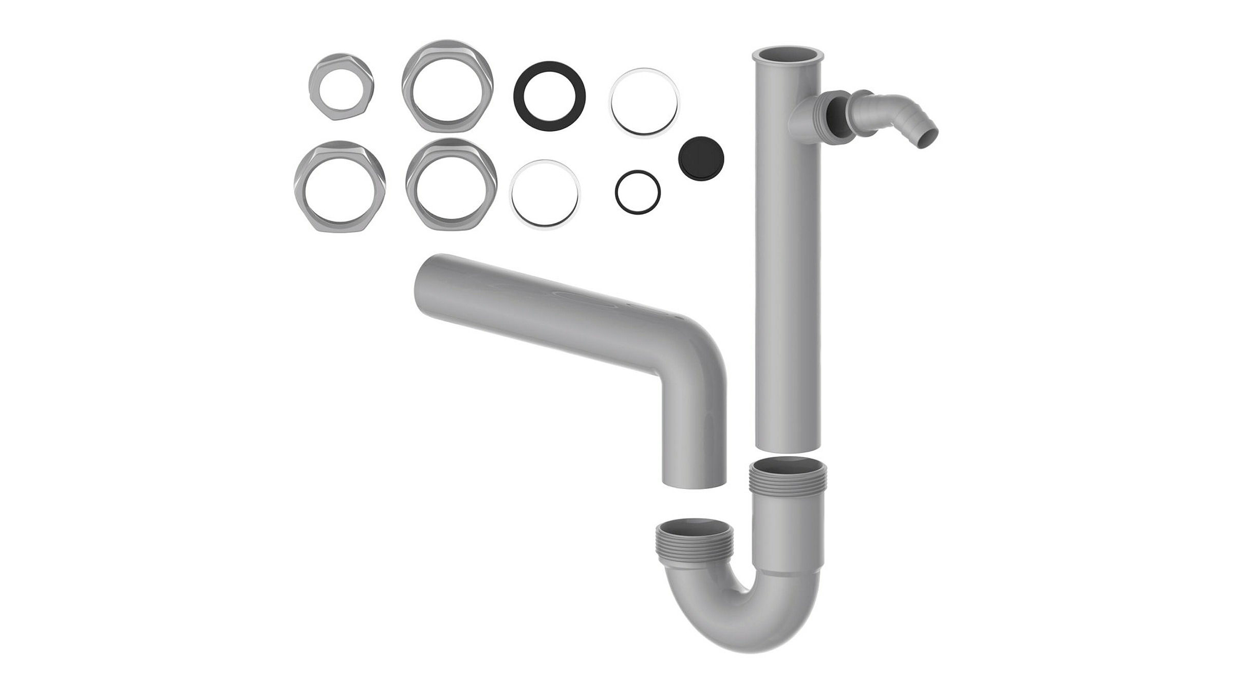 ECO-SAVE KS Spültisch-Röhrensiphon,Grau, 1 1/2''IG x 40 mm, mit 3/4'' Gerät