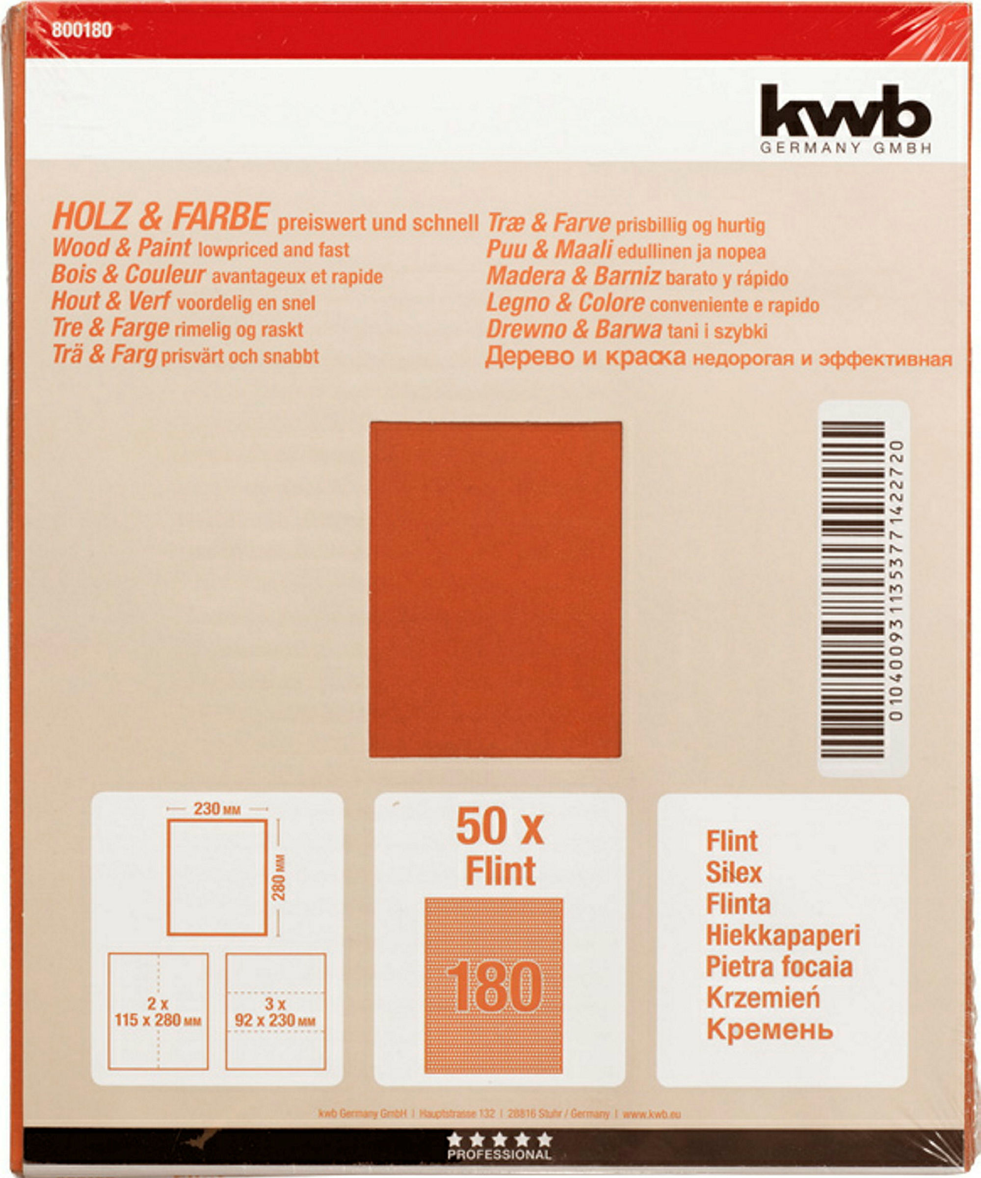 Schleifpapier HOLZ & FARBE, Flint, 230 x 280 mm, K 180