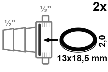 Schlauchverschraubungsdichtung Gummi, 12 x 18,5 x 2 mm, für