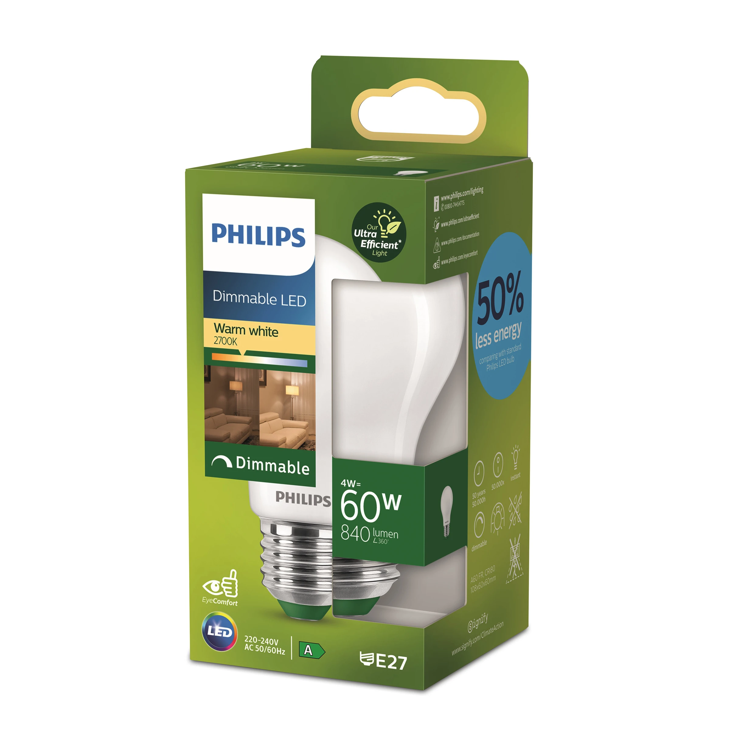 LED-Lampe ''classic ultraeffizient'', 60W, E27, matt, warmweiß, dimmbar