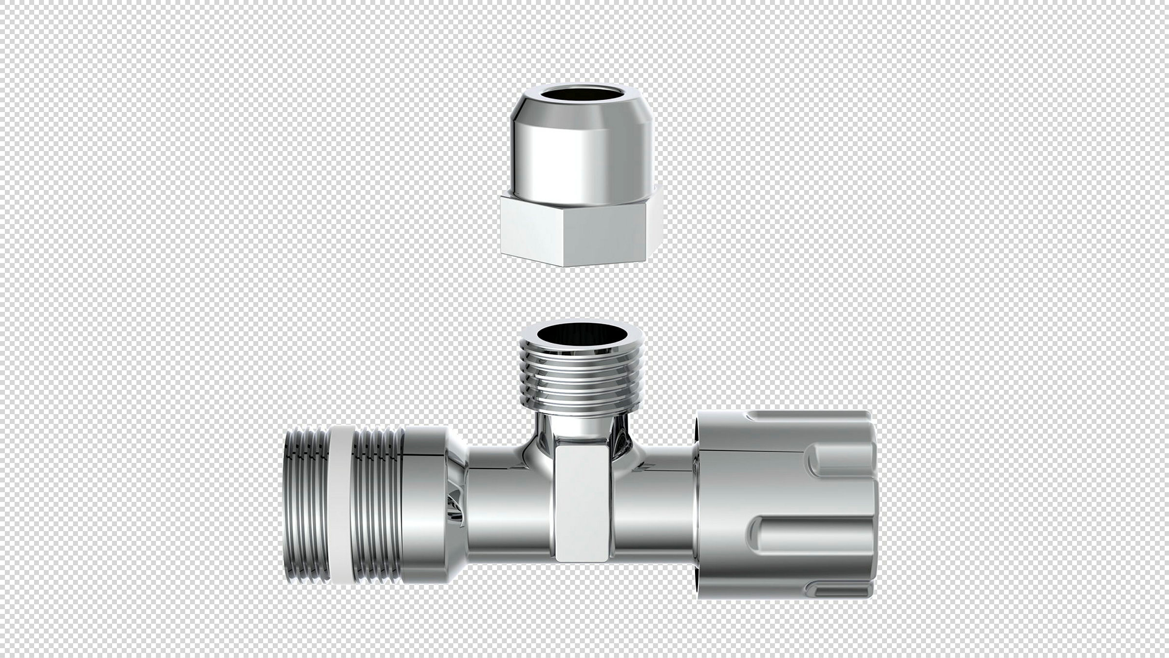 Eckventil, Chrom, 1/2''AG x 3/8''AG x 10 mmQ, selbstdichtend, mit Schubrose