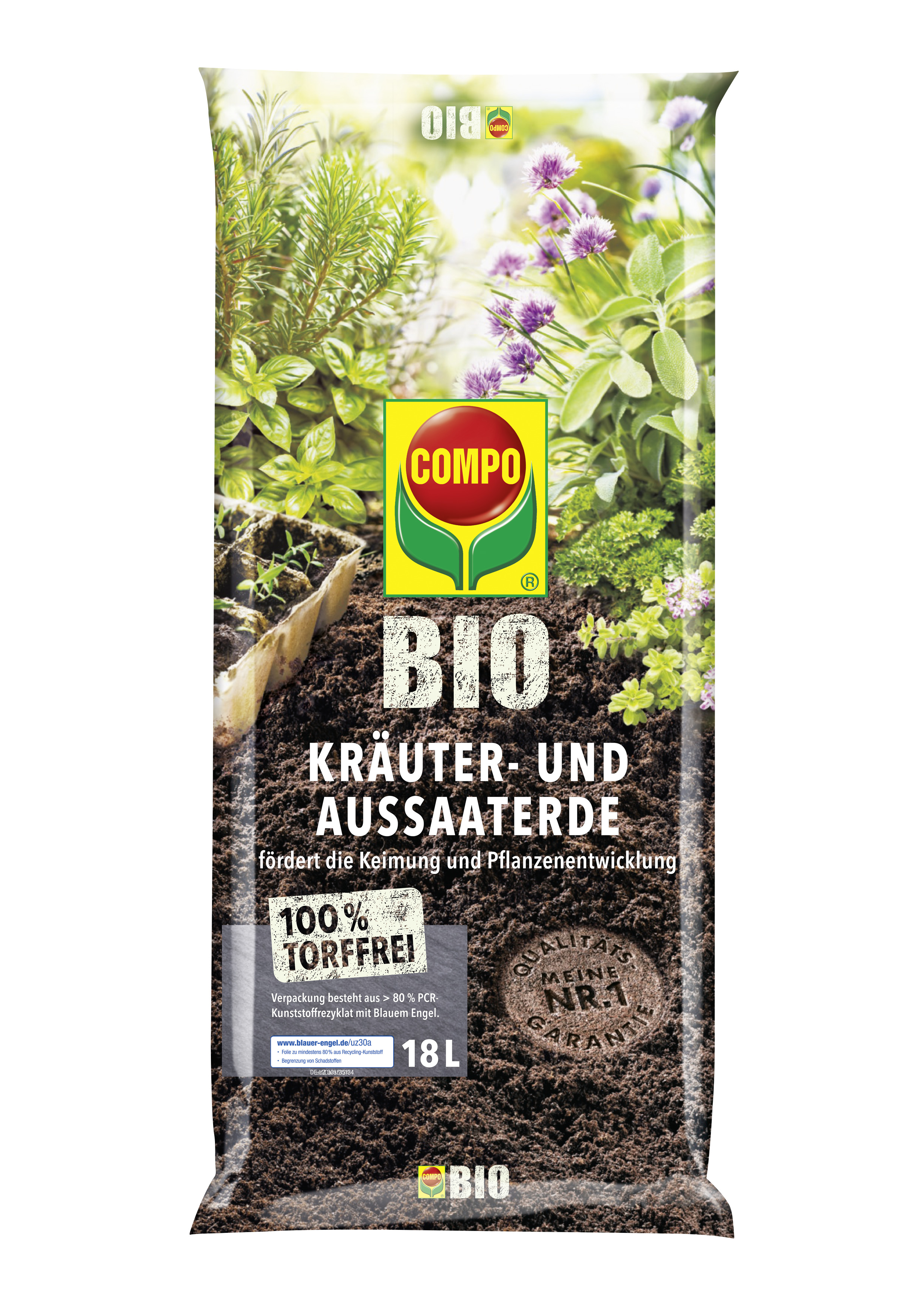 COMPO BIO Kräuter-undAussaterde torffrei, 18 L
