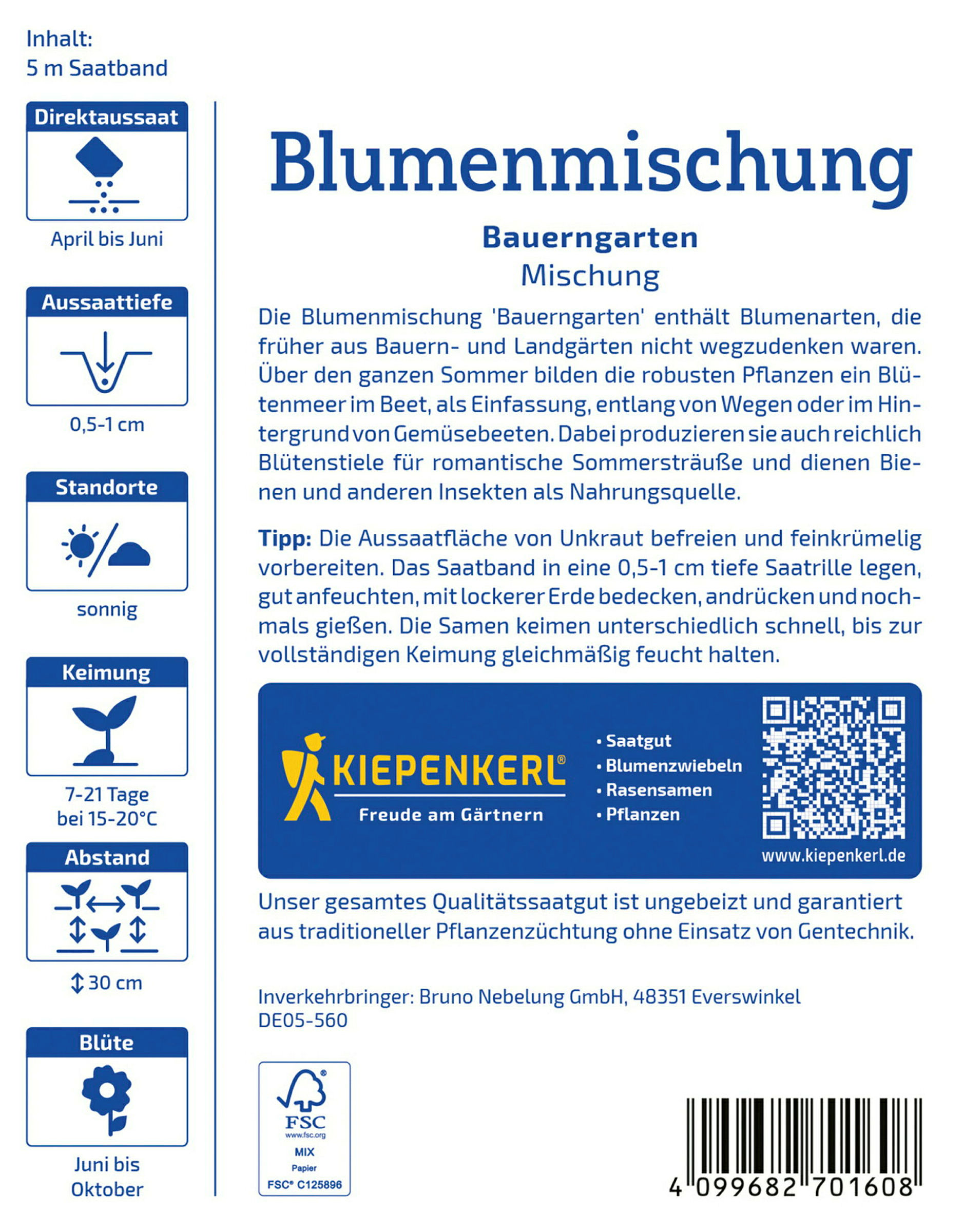 Kiepenkerl Blumenmischung Bauerngarten, Saatband