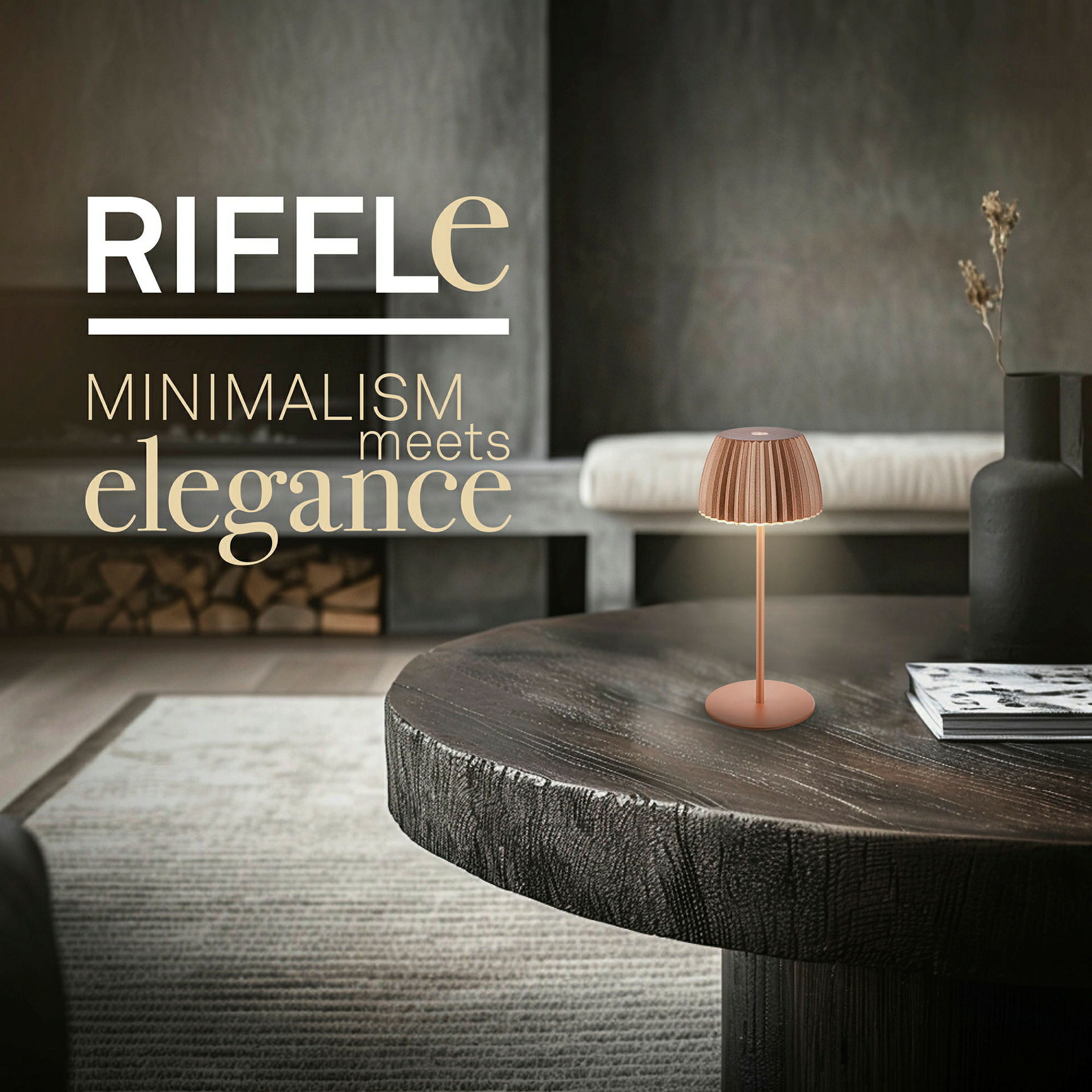Brilo unplugged RIFFLE Akku Mini Tischleuchte mit Lichtkante - Kupfer