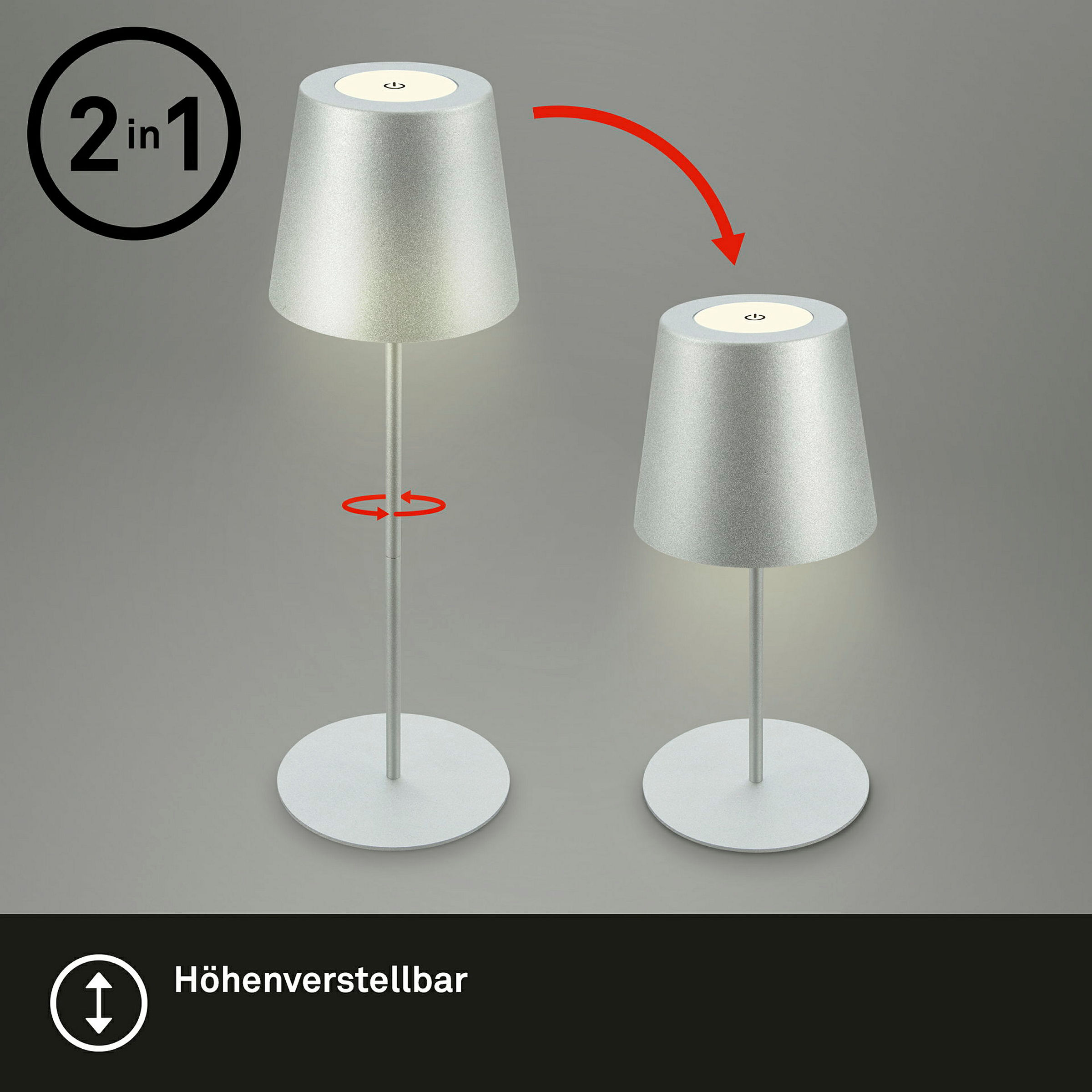 KIKI LED Akku Tischleuchte, IP44, 2,5W, Chrom matt