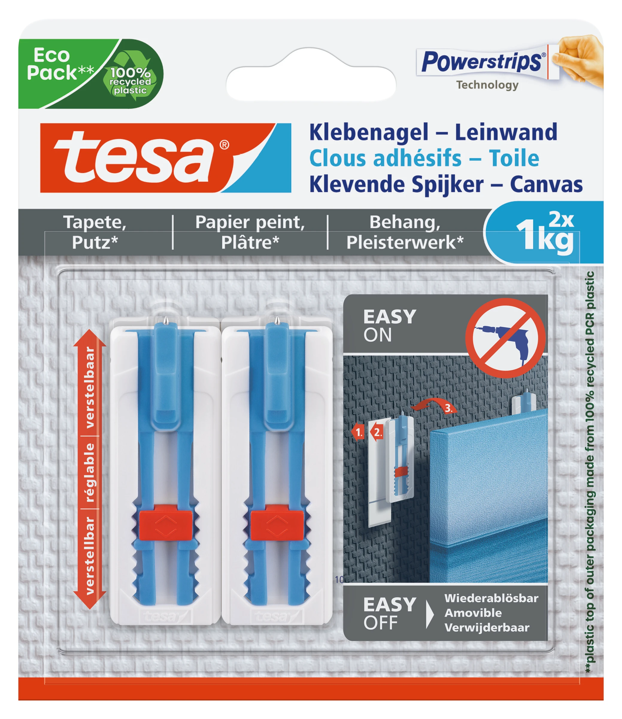 tesa® Klebenagel Tapeten & Putz - höhenverstellbar - selbstklebender Nagel