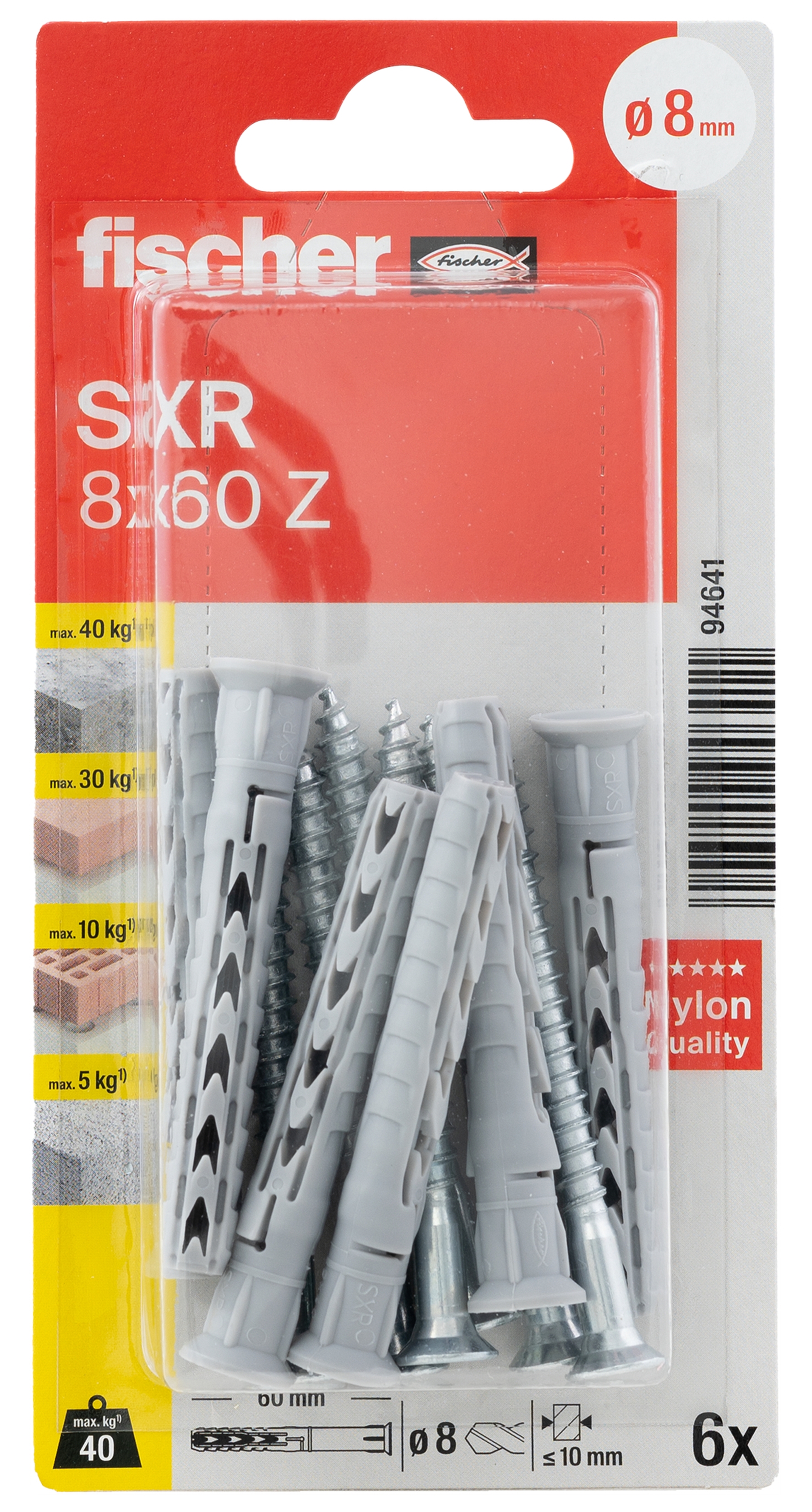 fischer Langschaftdübel SXR 8 x 60 Z Senkkopfschraube (PZ)
