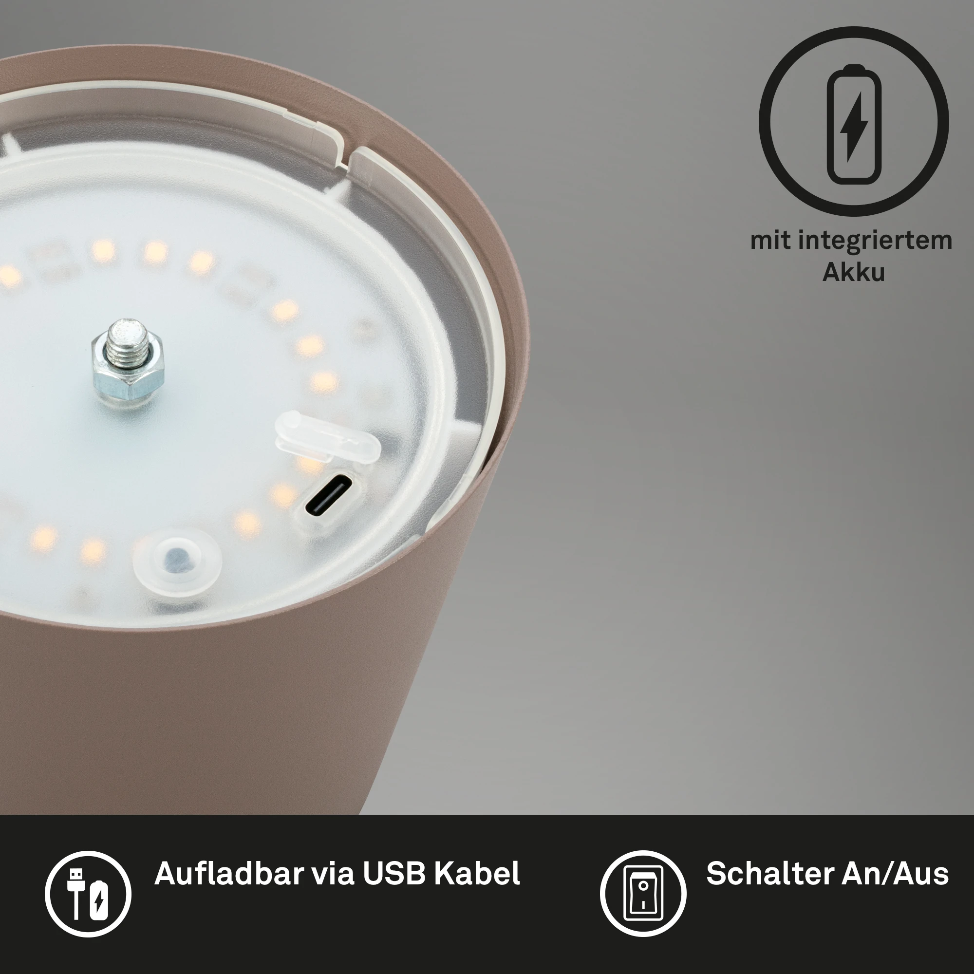 KIKI LED Akku Tischleuchte, IP44, 2,5W, Umbrasand