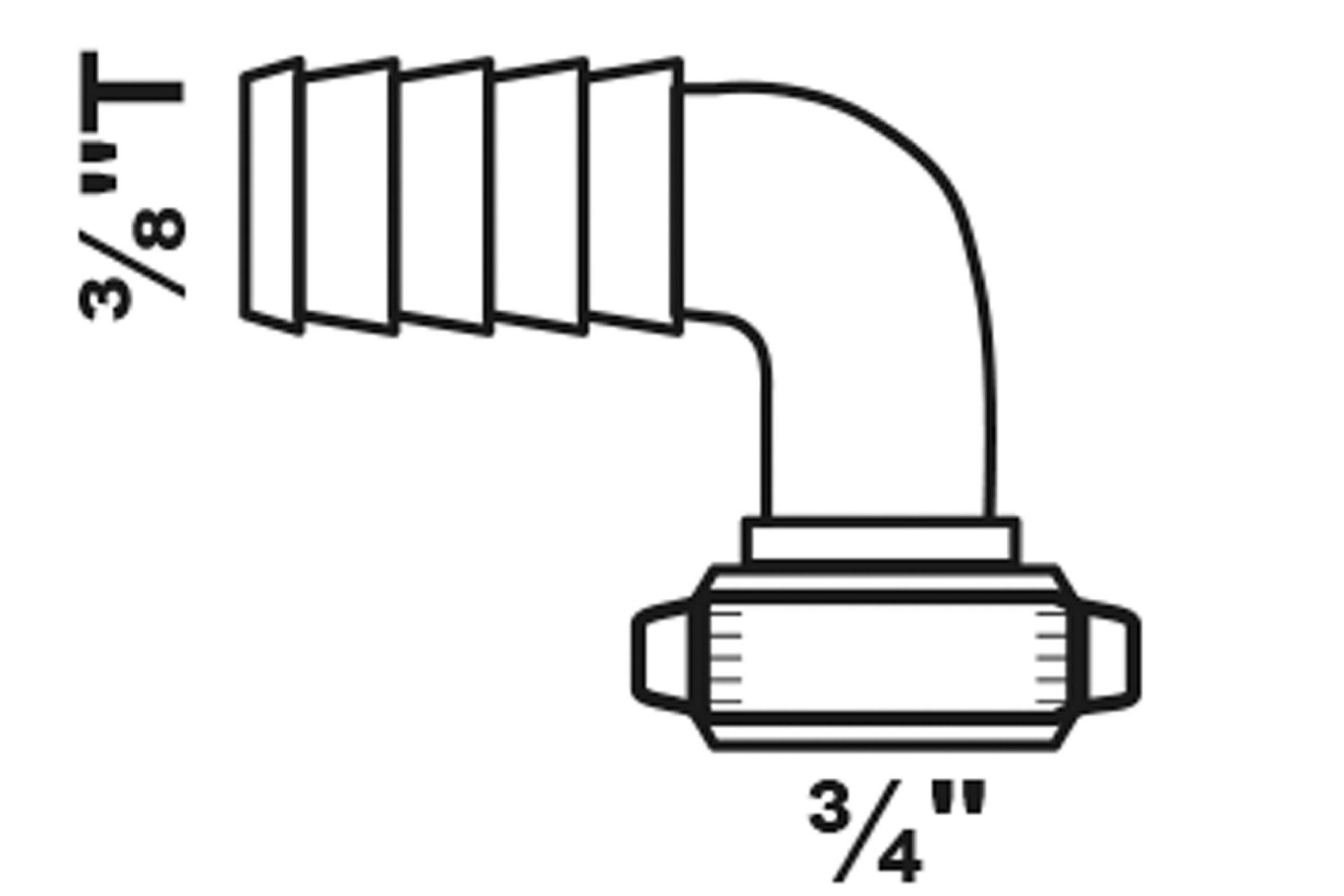 MS Halbe Winkel-Schlauchverschraubung, blank, 3/4''M x 3/8''T