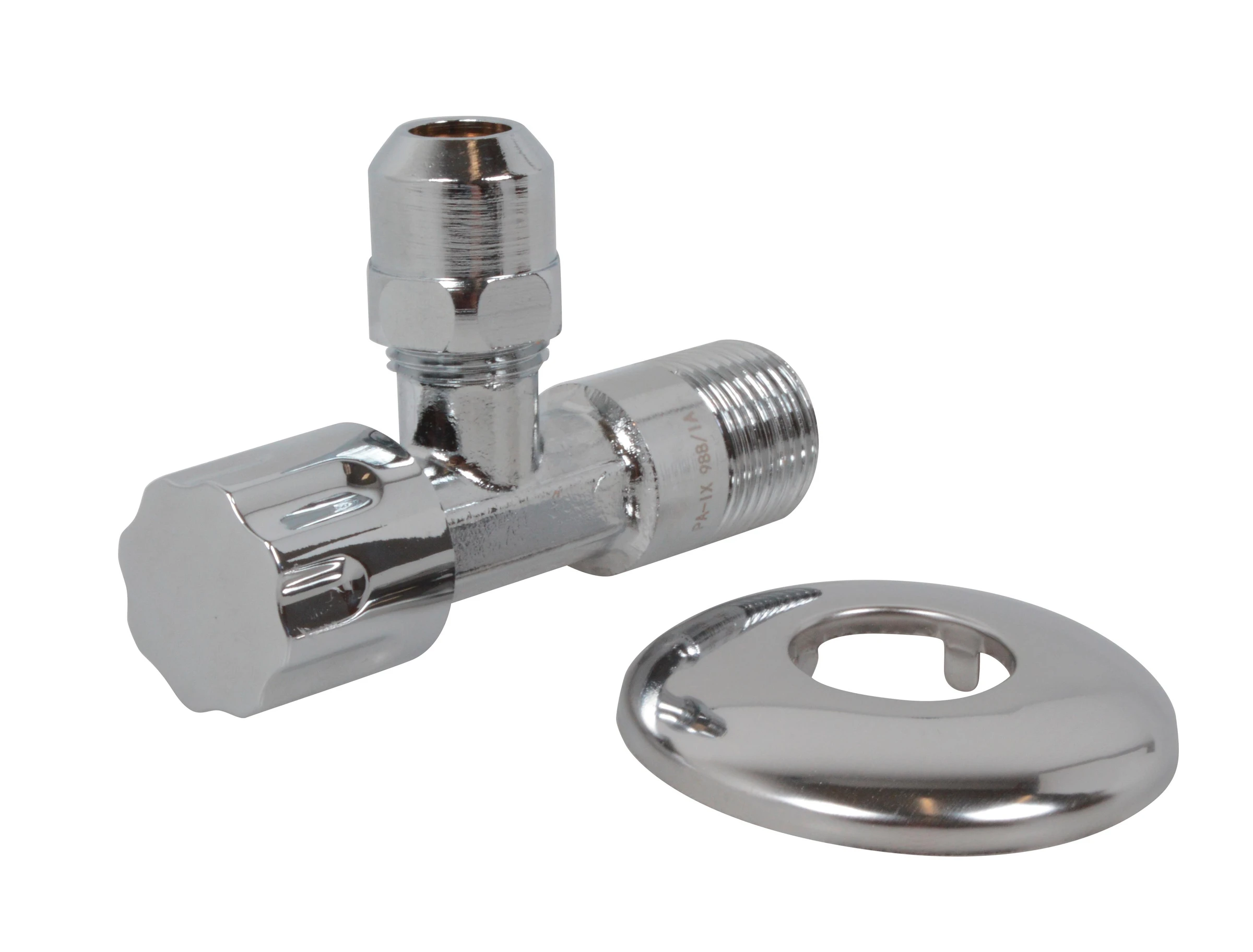 Eckventil, Chrom, 1/2''AG x 3/8''AG x 10 mmQ, mit Schubrosette