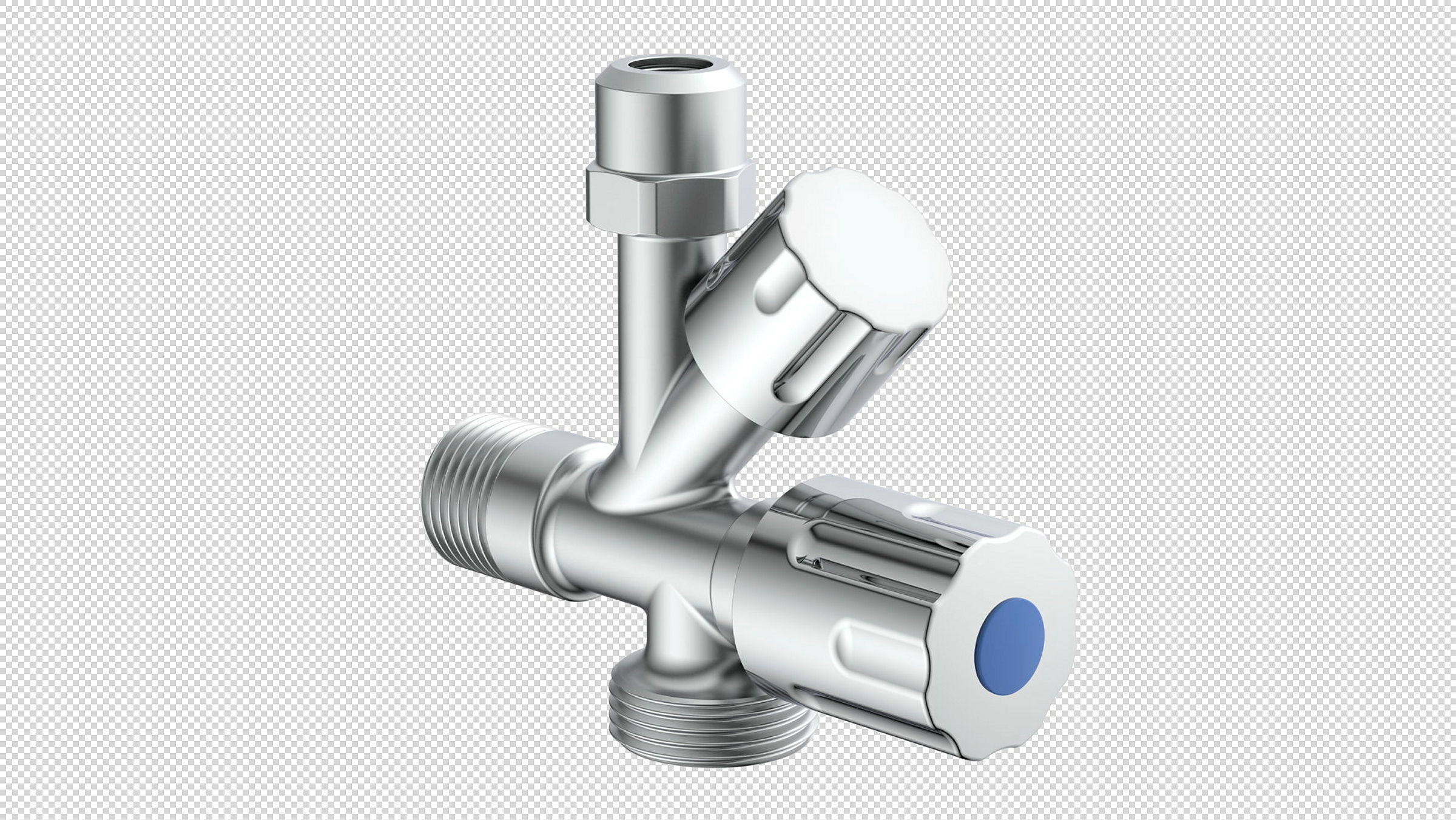 Geräte-Eckventil, Chrom, 1/2''AG x 3/4''AG x 3/8''AG x 10 mmQ