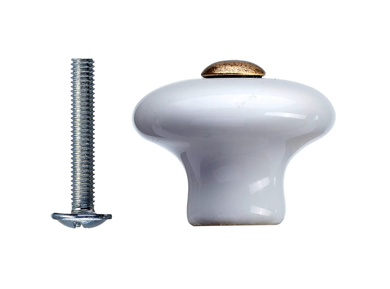 Möbelknopf D32mm Porzellan vermessingt weiß