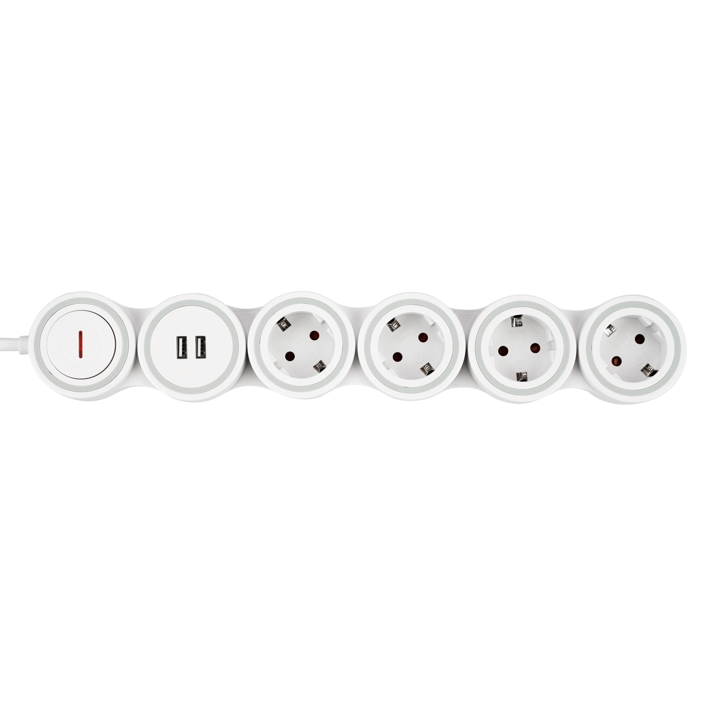 Steckdosenleiste Supraflex 4-fach USB & Schalter 1,4m weiß-grau