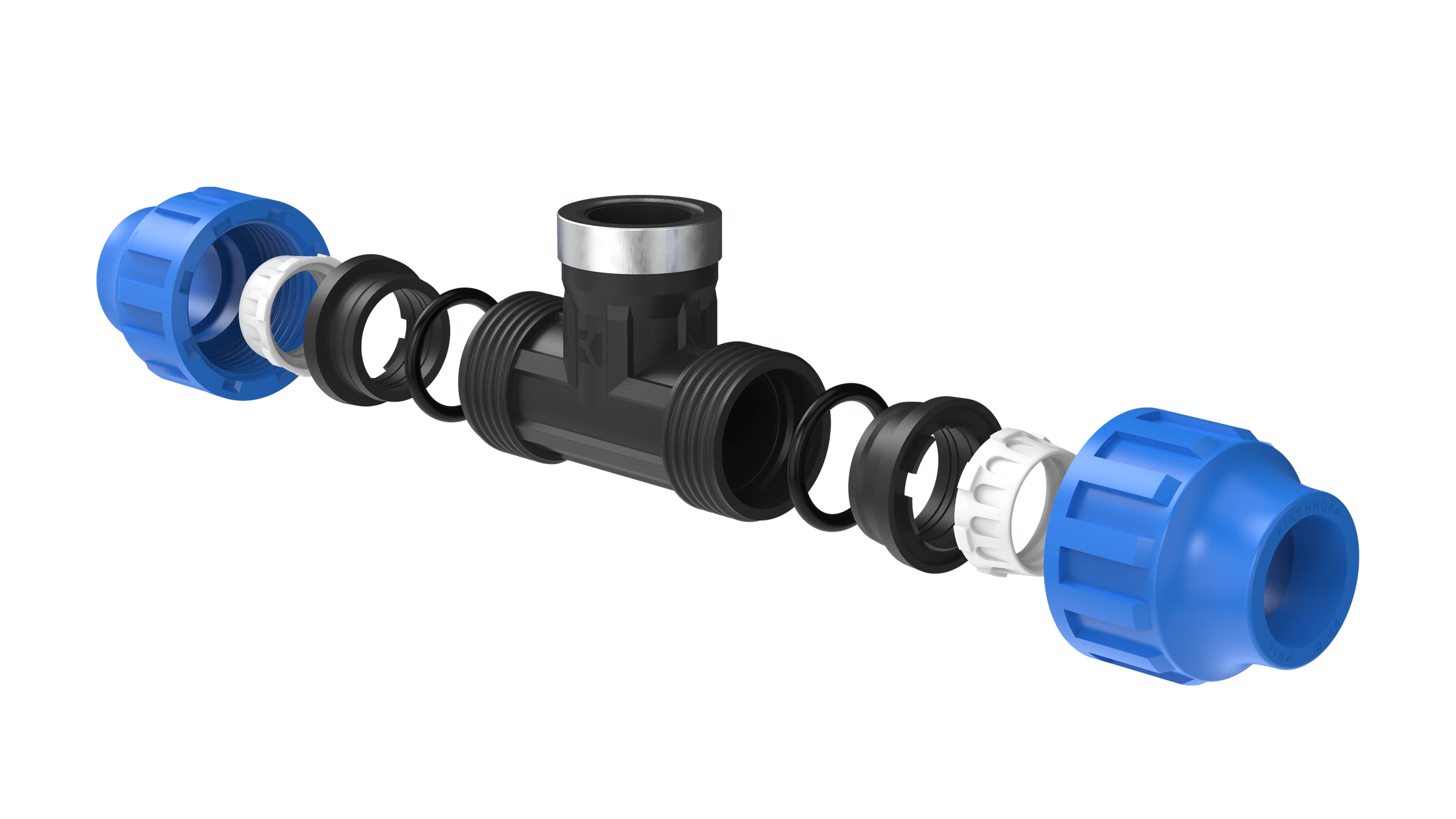 PP T-Stück, 32 mm x 3/4''IG x 32 mm, Klemmfitting für HDPE