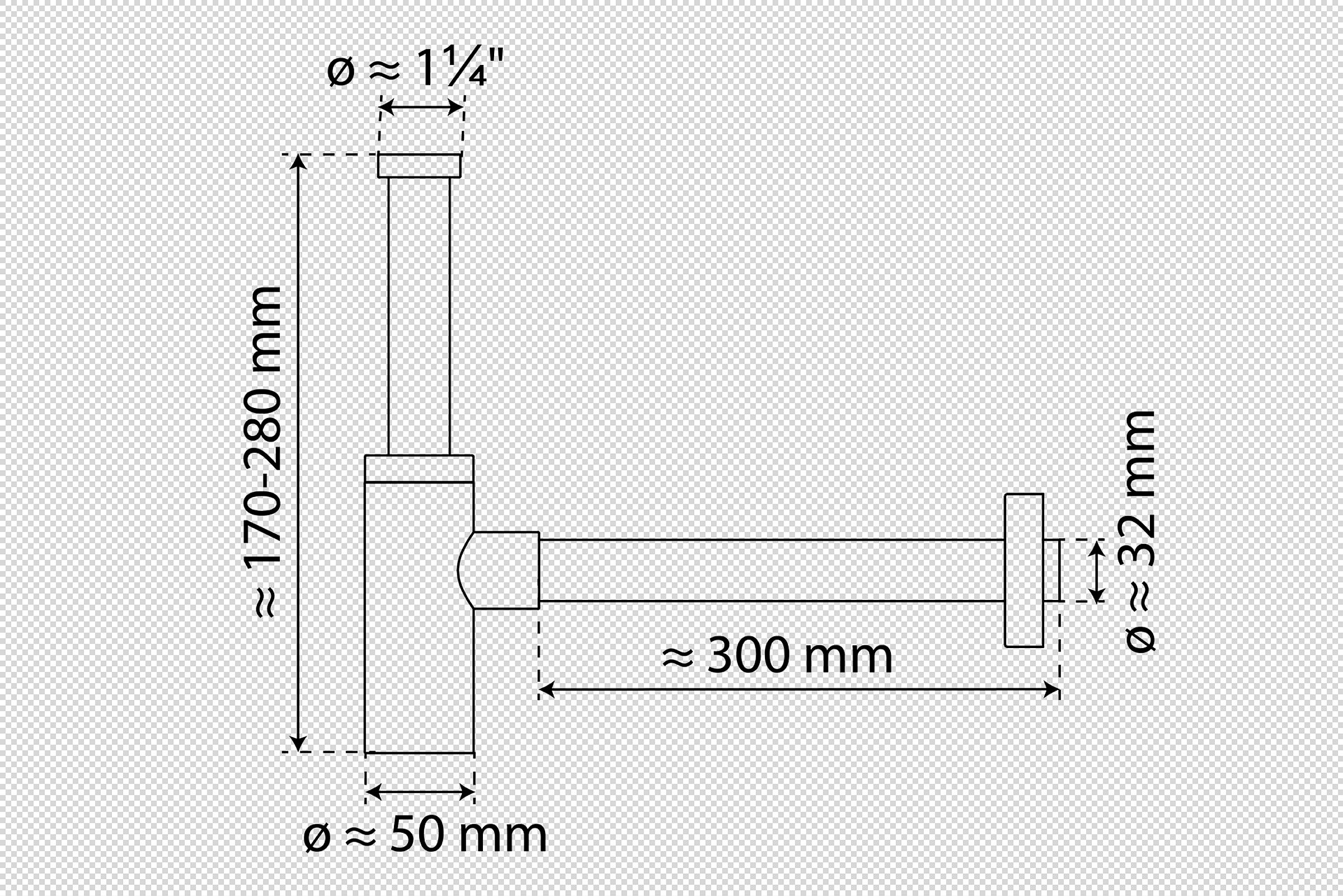 DS-5WK Flaschensiphon, Chrom, 1 1/4'' x 32 mm