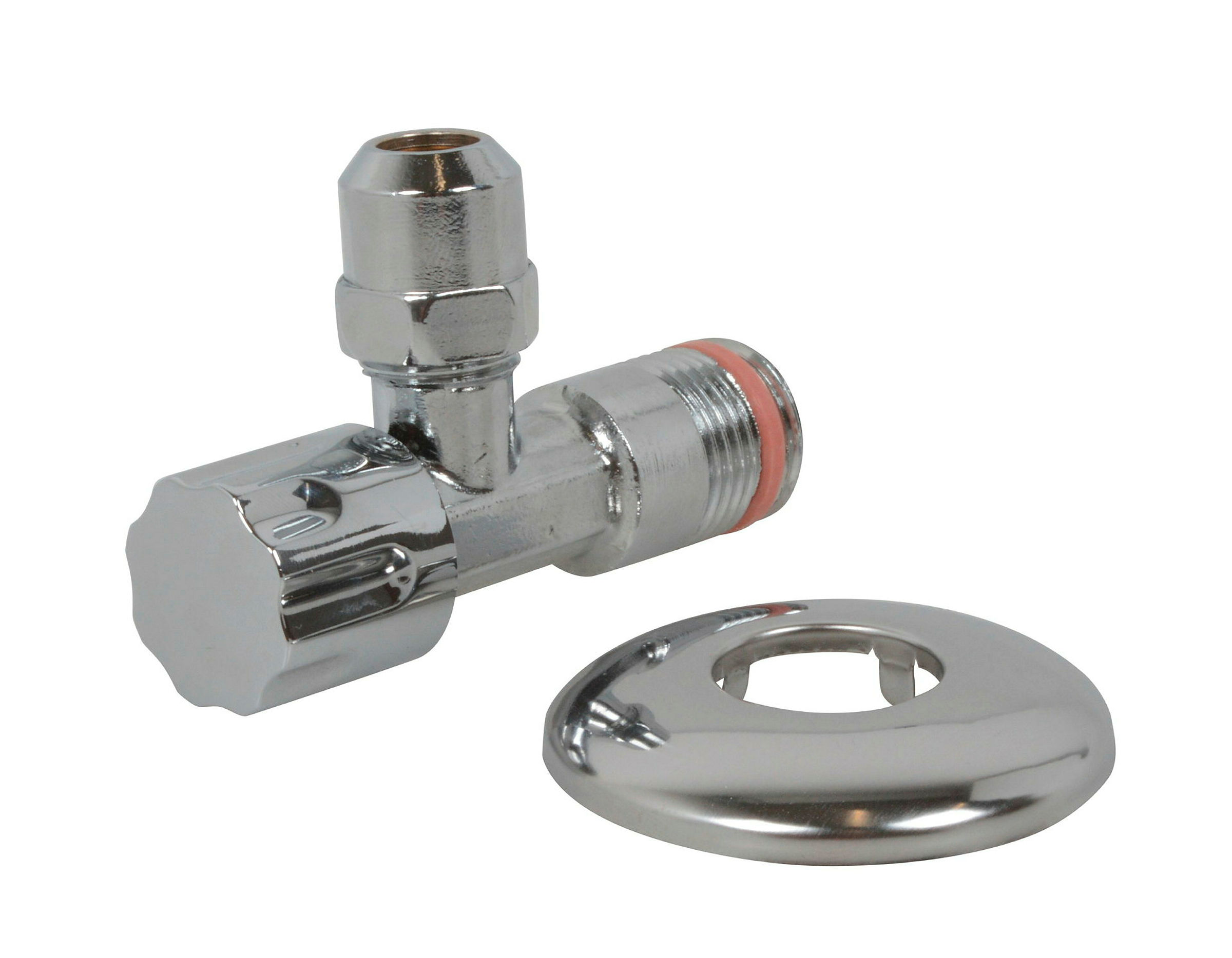 Eckventil, Chrom, 3/8''AG x 10 mmQ, mit Schubrosette, selbstdichtend