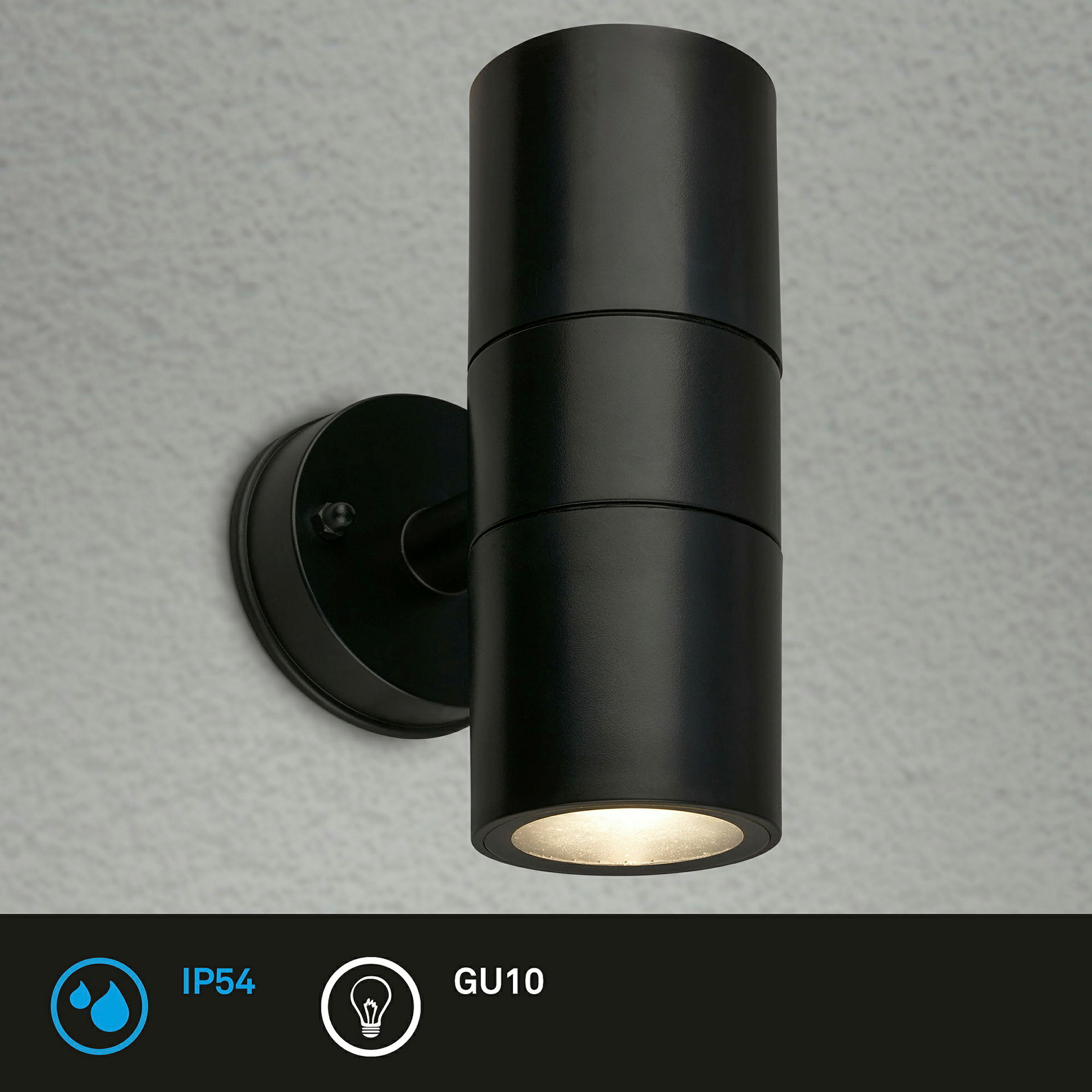 Außenwandleuchte, Schwarz, 2xGU10, IP54