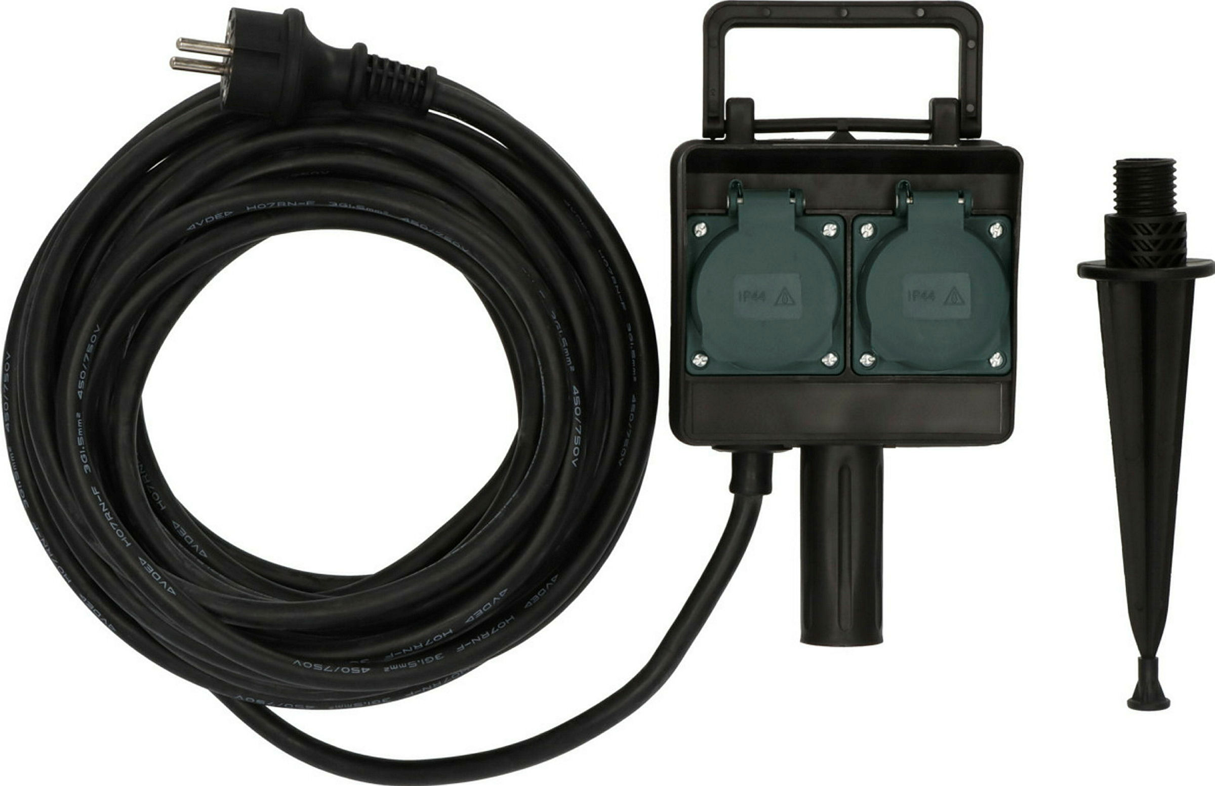 Gartensteckdose mit Erdspiess 4-Fach 10m Kabel H07RN-F3G1,5