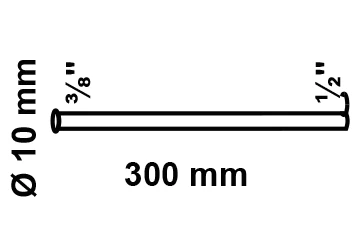 CU Anschlussrohr Ø 10 x 300 mm, Chrom, mit doppelter Bördelung, für 1/2 od