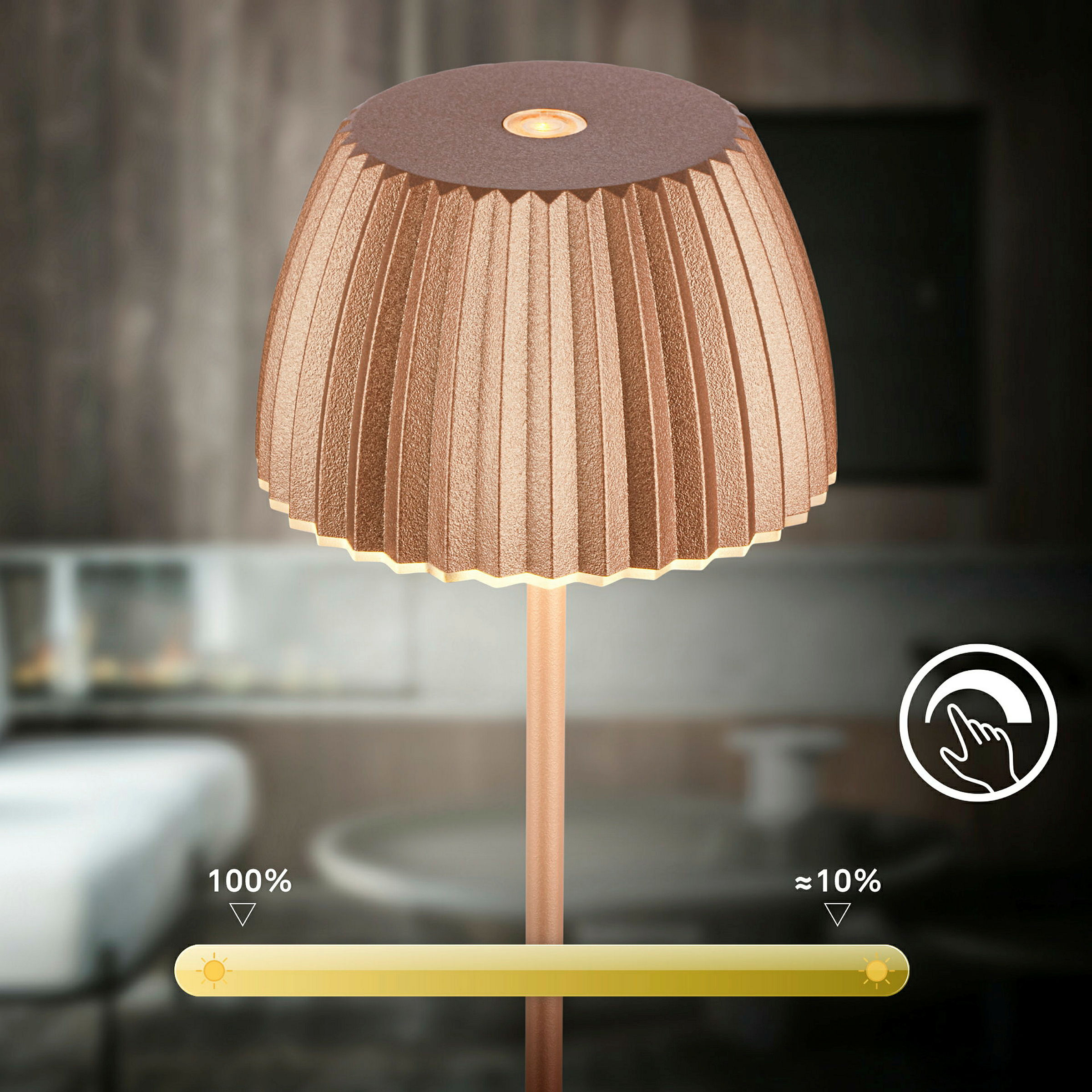 Brilo unplugged RIFFLE Akku Mini Tischleuchte mit Lichtkante - Kupfer