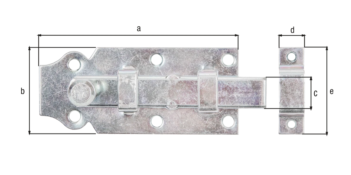 Türriegel, gerade mit Schlaufe 100x44x16 mm, vz-disp.